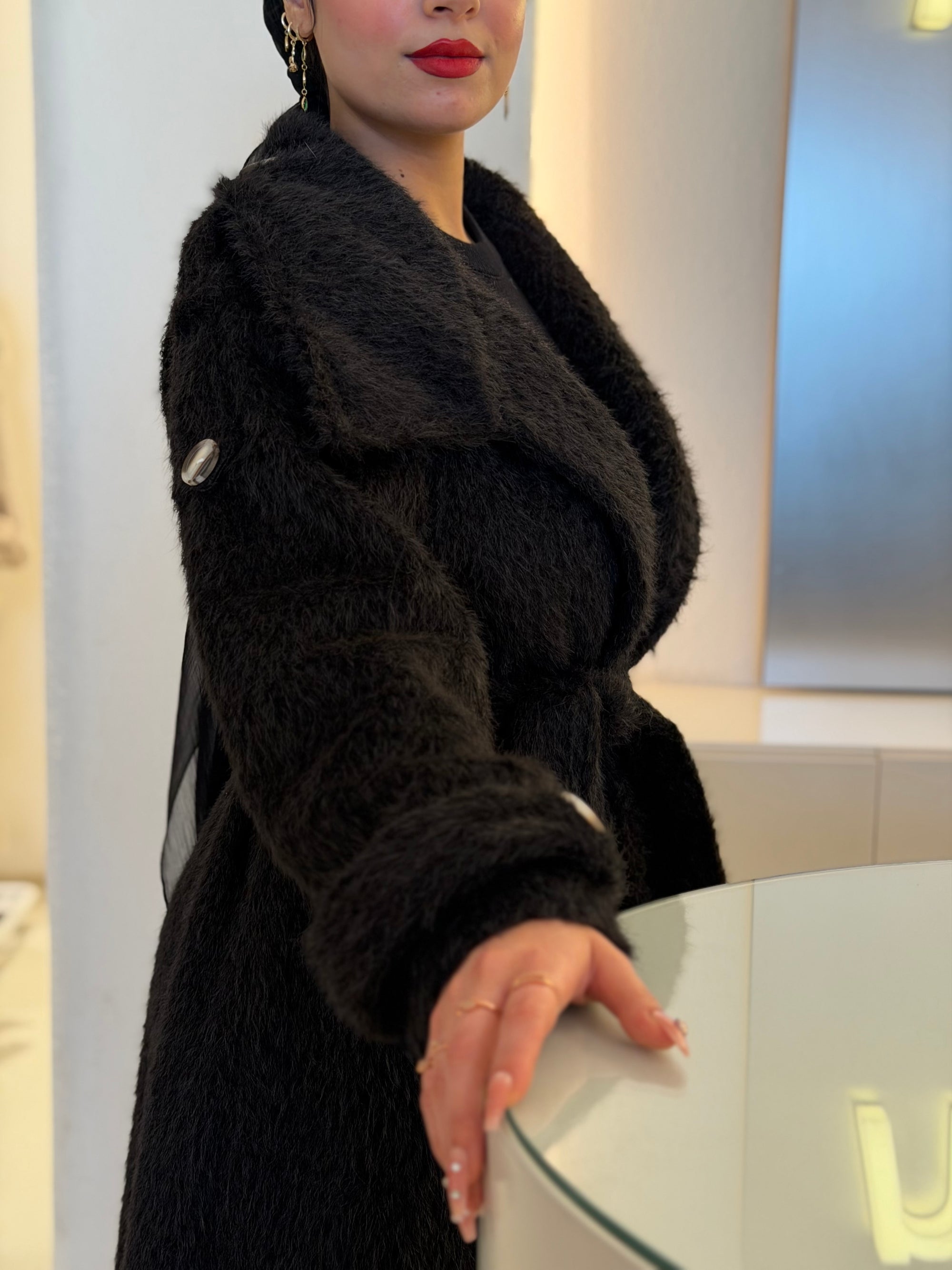 Luxe Fluff Fur Coat ( black )