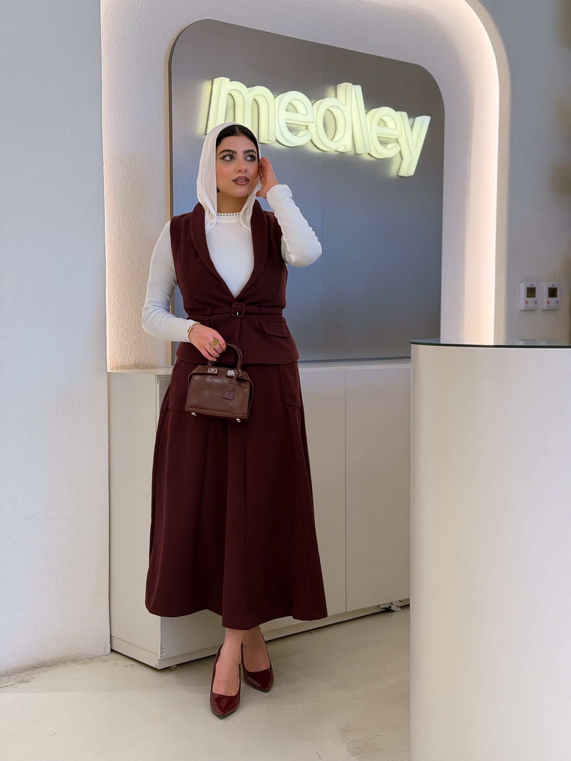 Full Wool Skirt Set With Belt