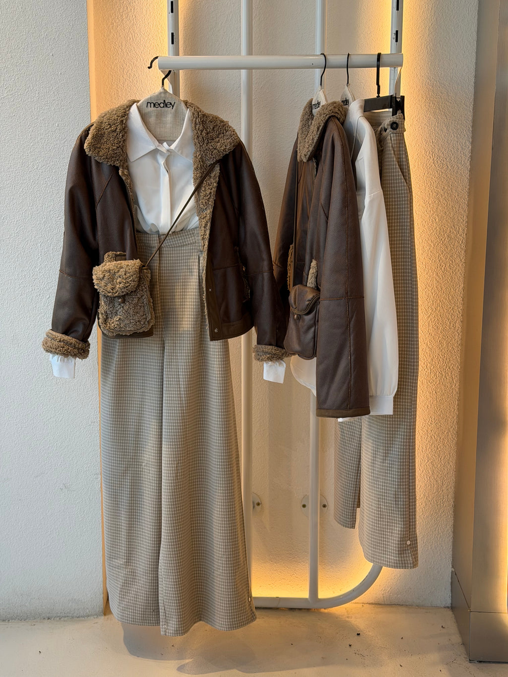 Mocha teddy bear jacket ( with double face bag )