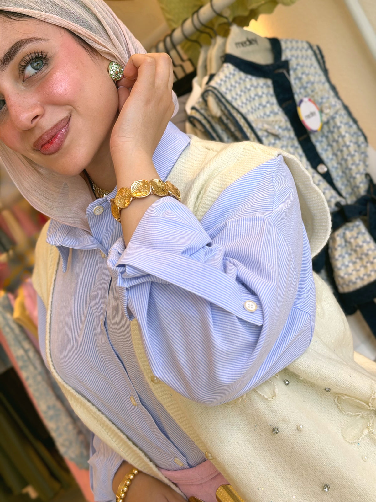 Fine Pinstripe Shirt ( Baby Blue )