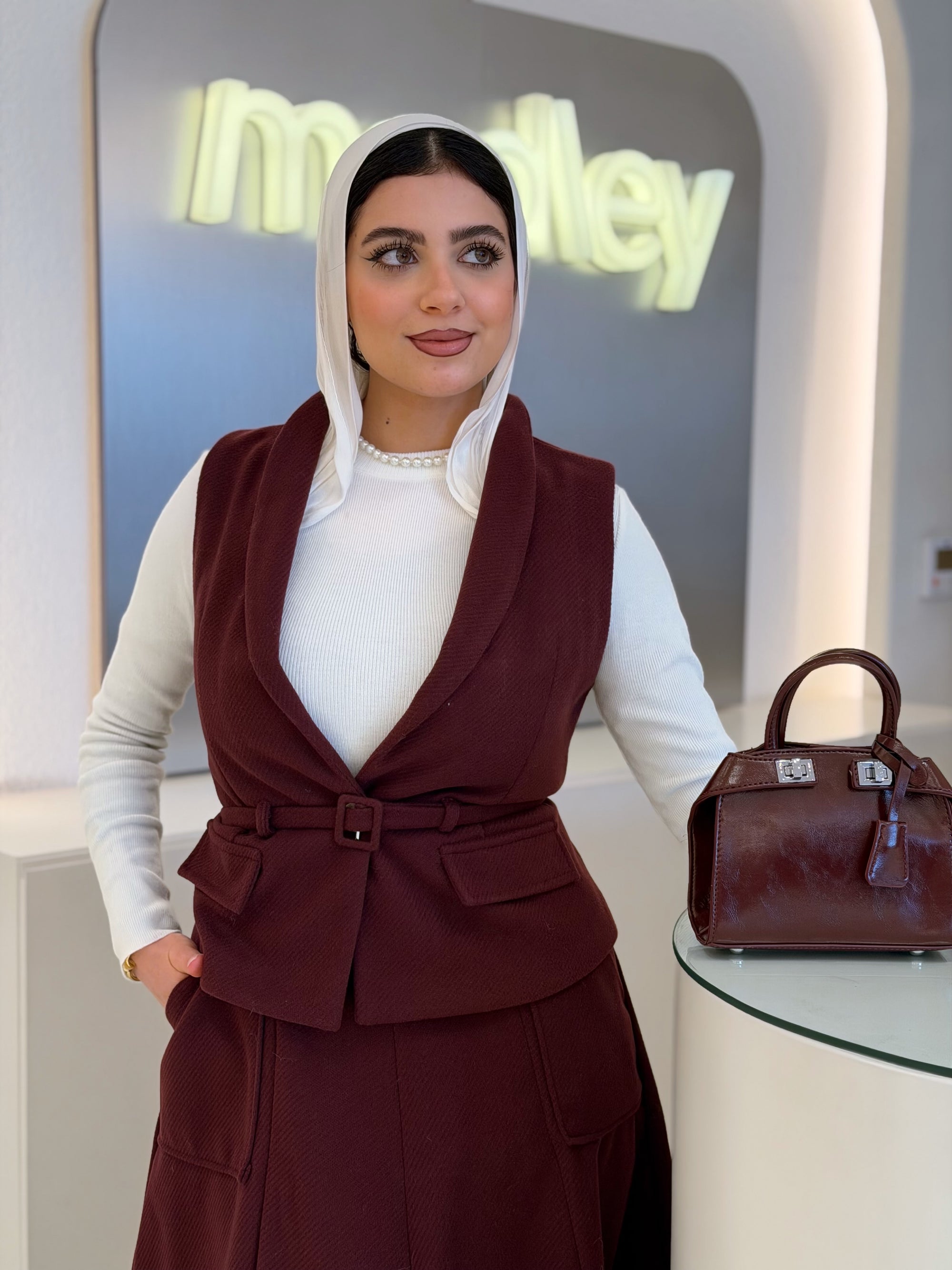 Full Wool Skirt Set With Belt