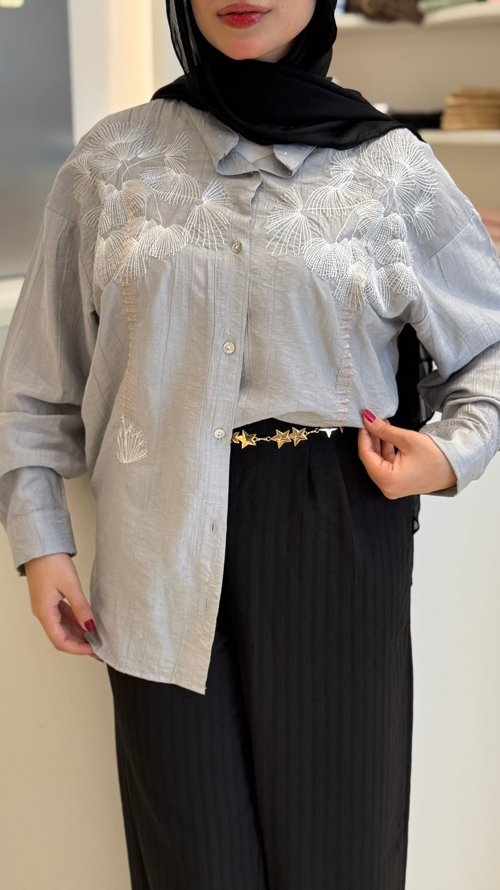 Stone Grey Island blouse