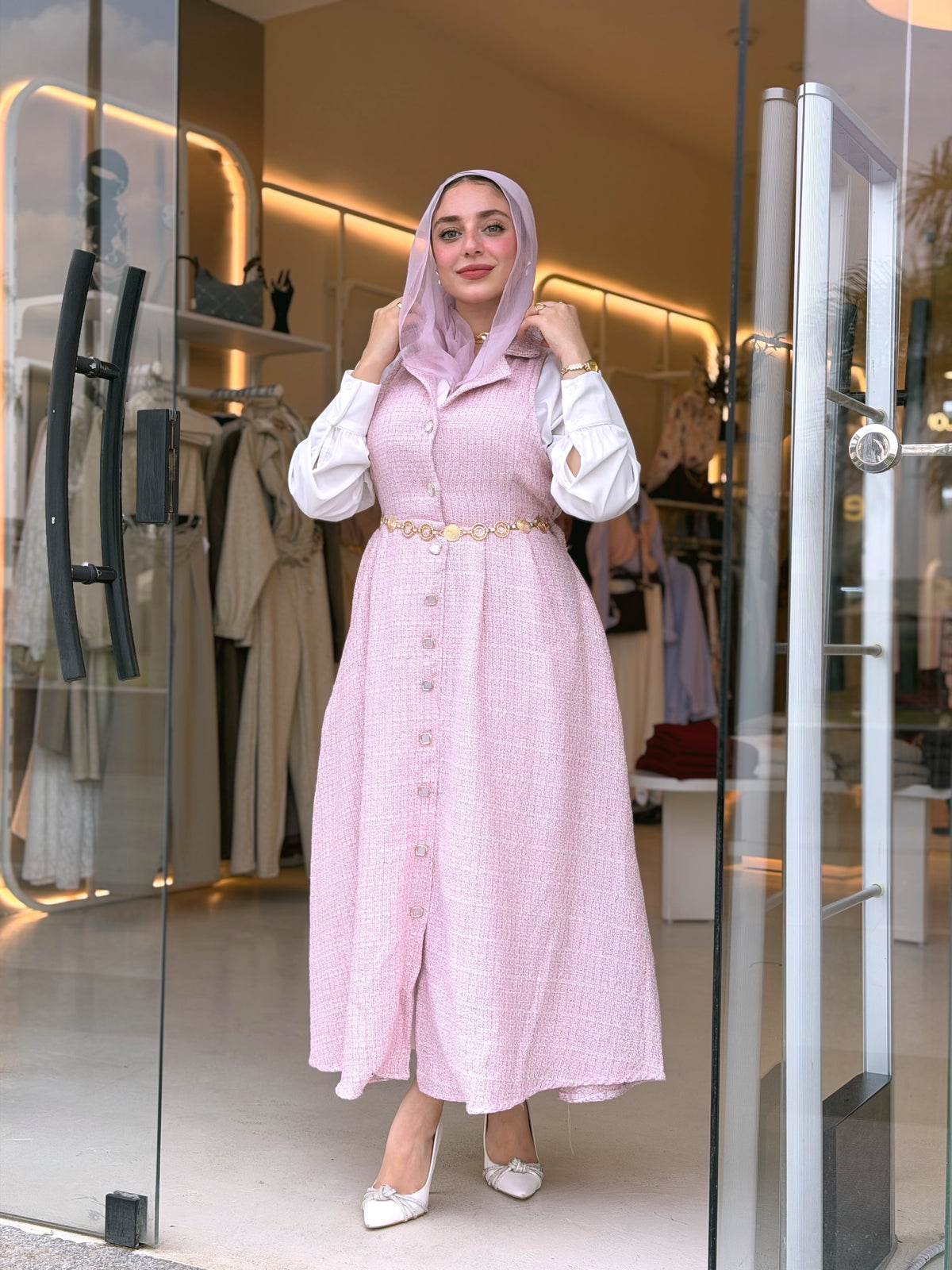 Elegant Tweed Dress (Strawberry Shake)