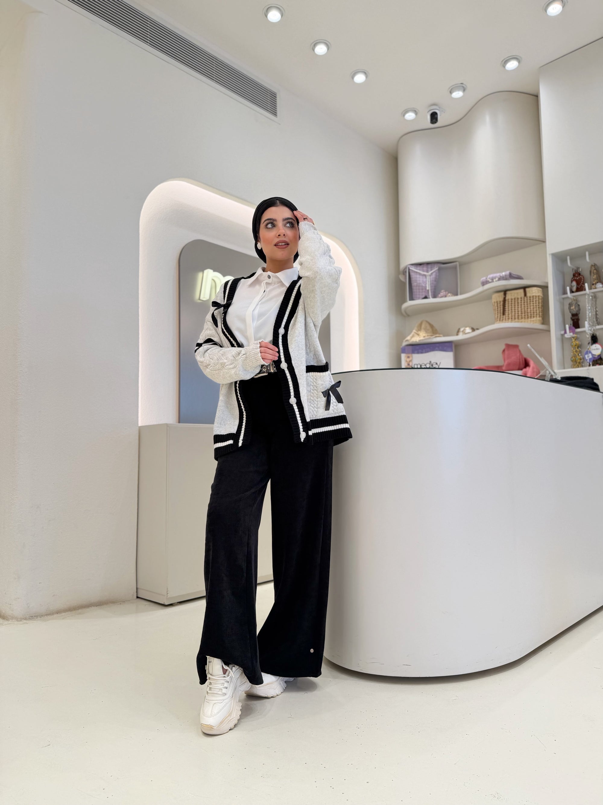 Ribbon Knit Cardigan ( grey )