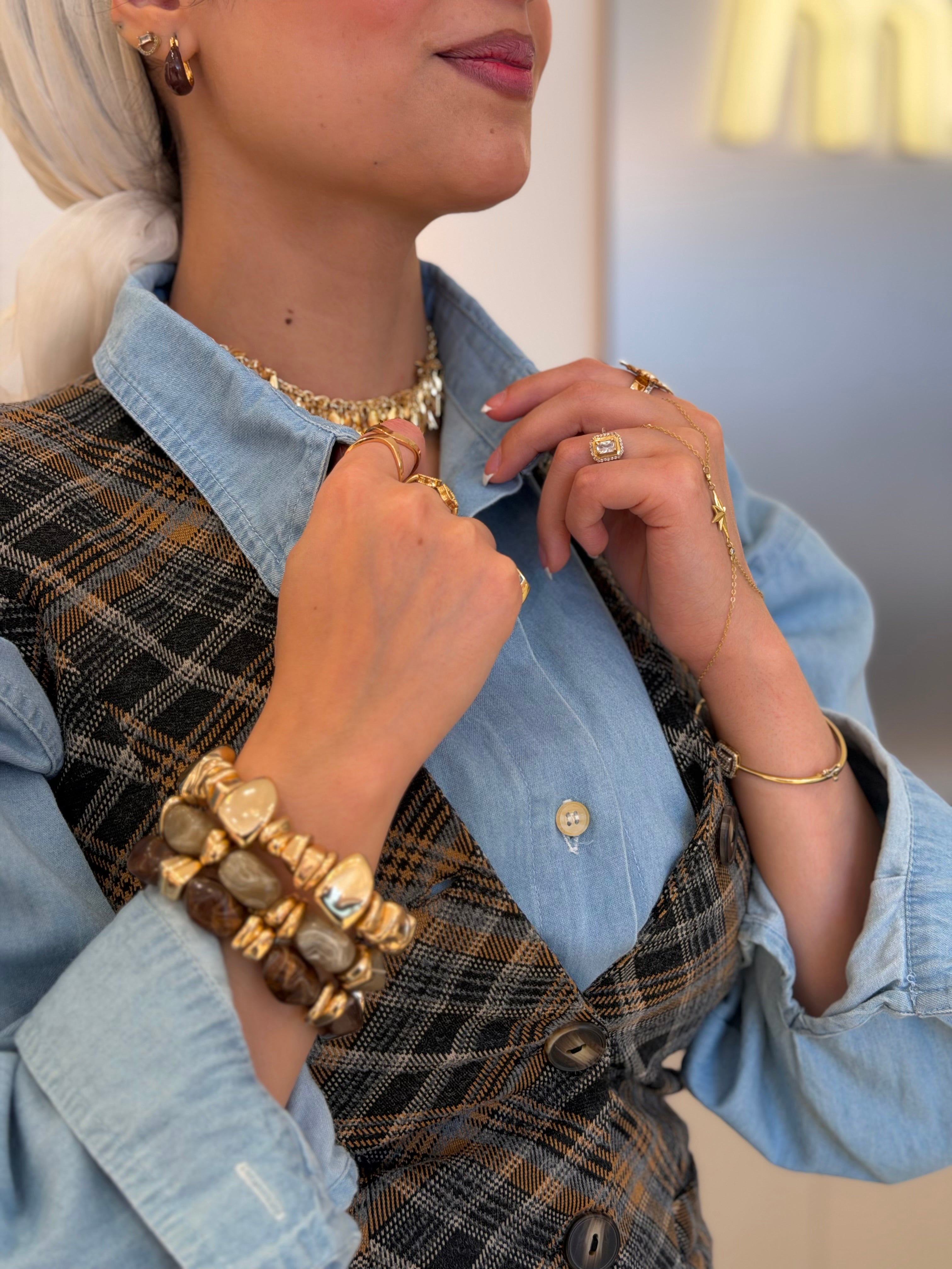 Vintage plaid vest ( honey comb )