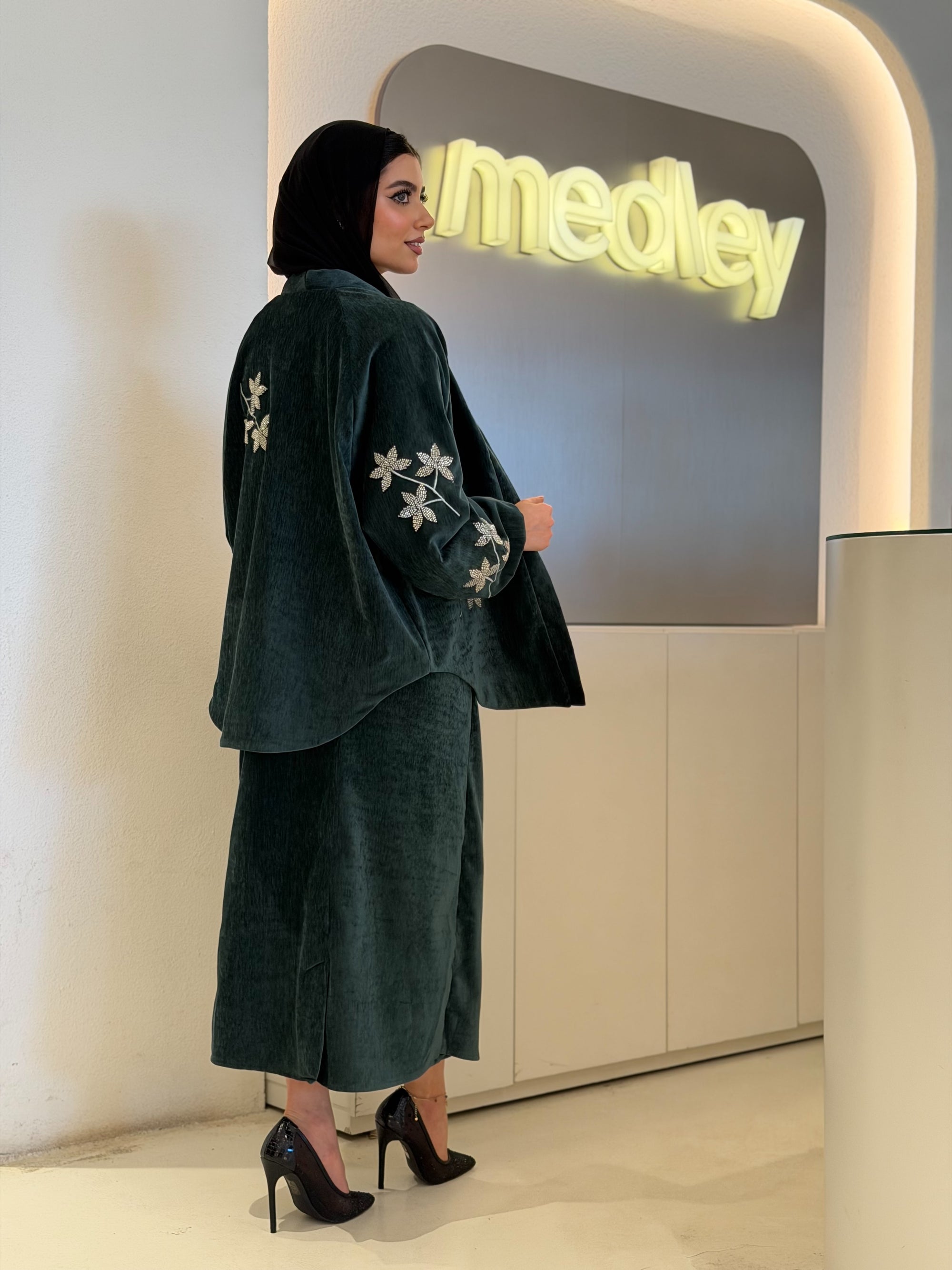 Silk Velvet Skirt Set ( Emerald Green )