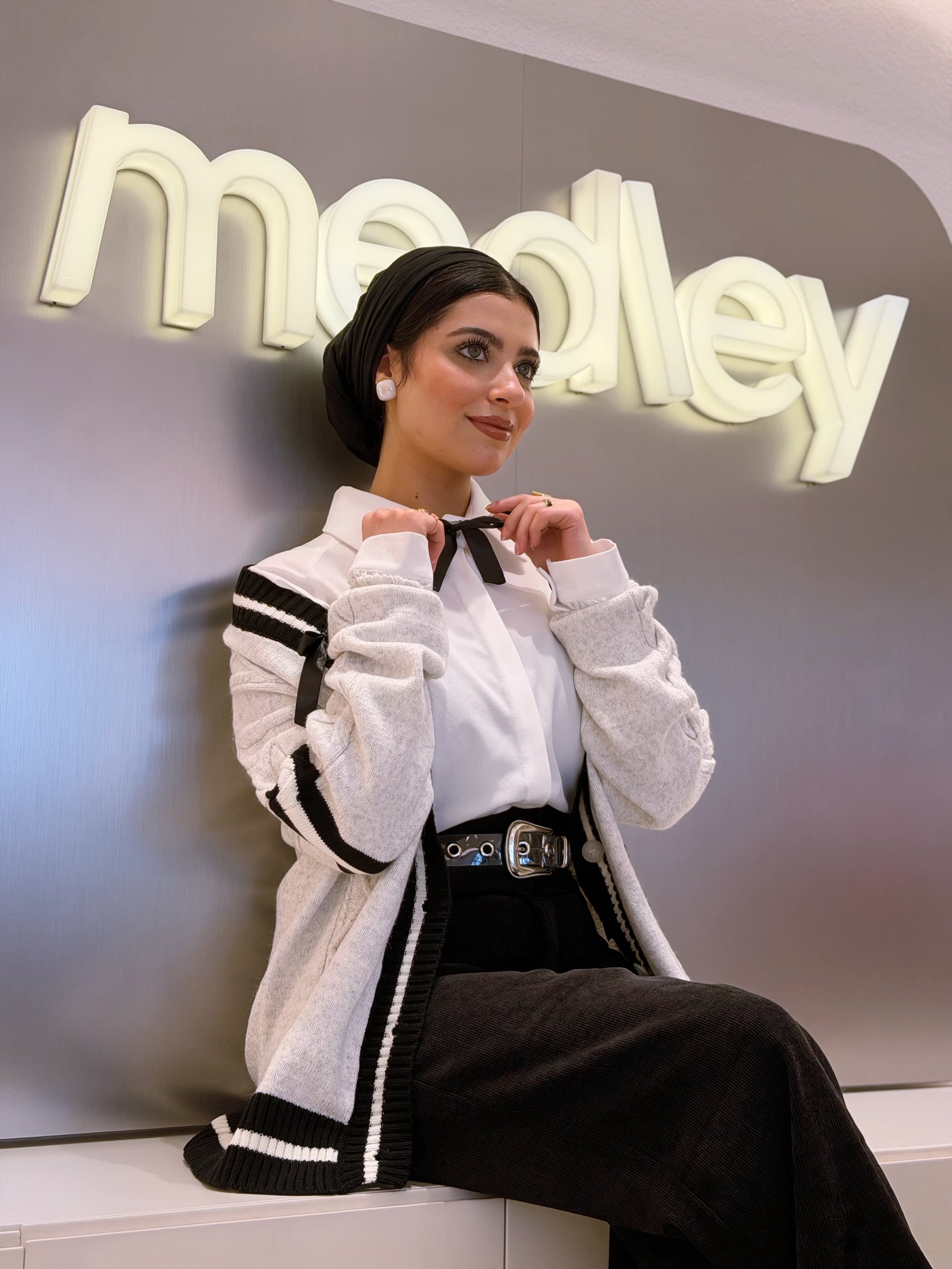 Ribbon Knit Cardigan ( grey )