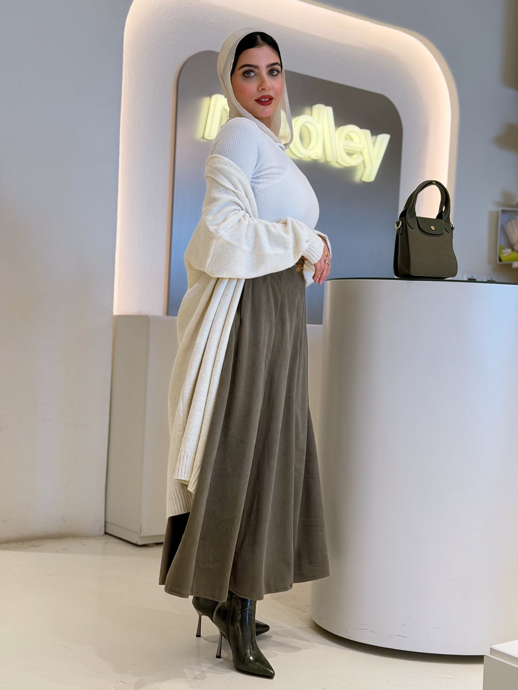 Olive Suede Flowy Skirt