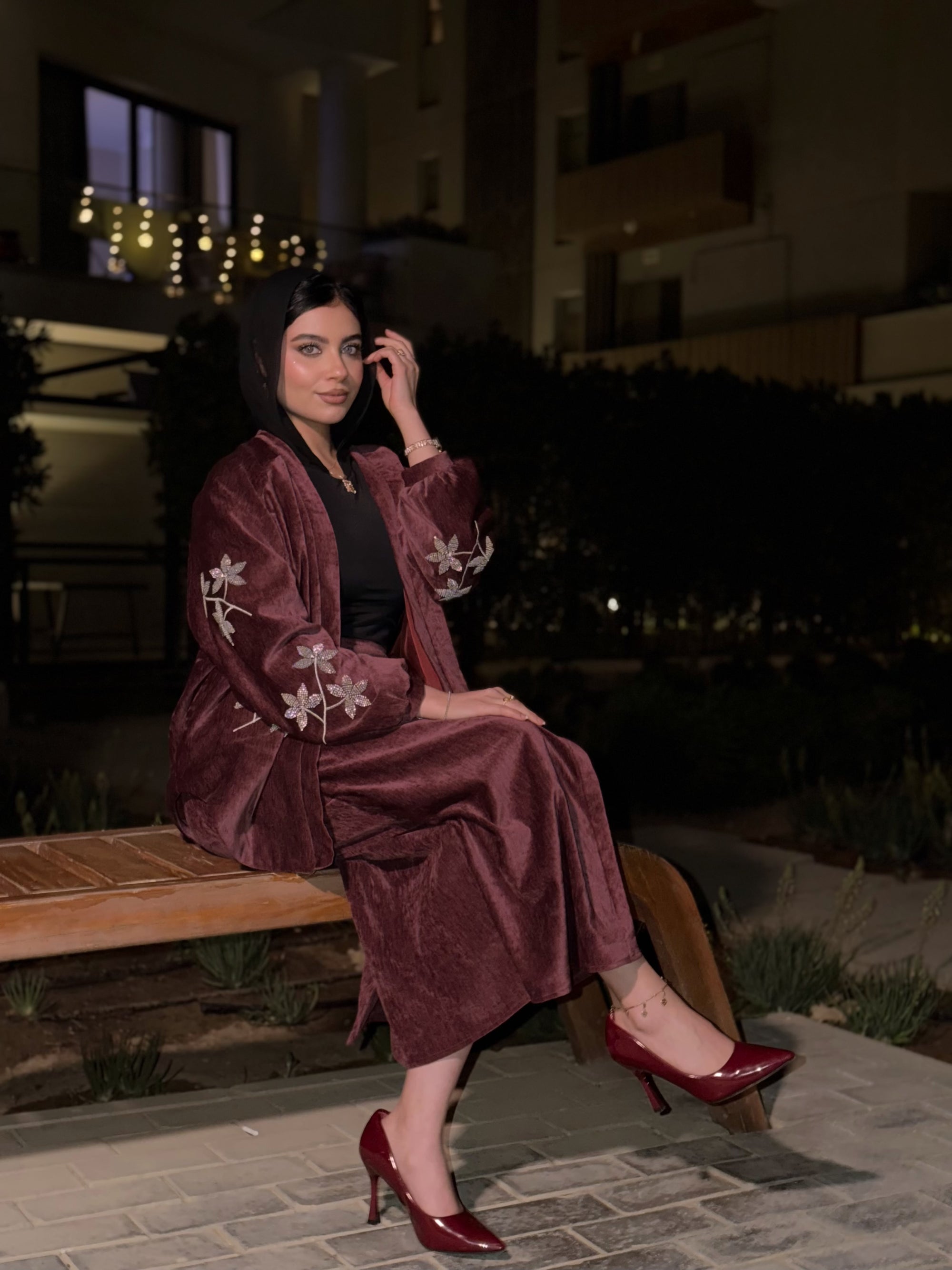 Silk velvet skirt set ( burgundy )