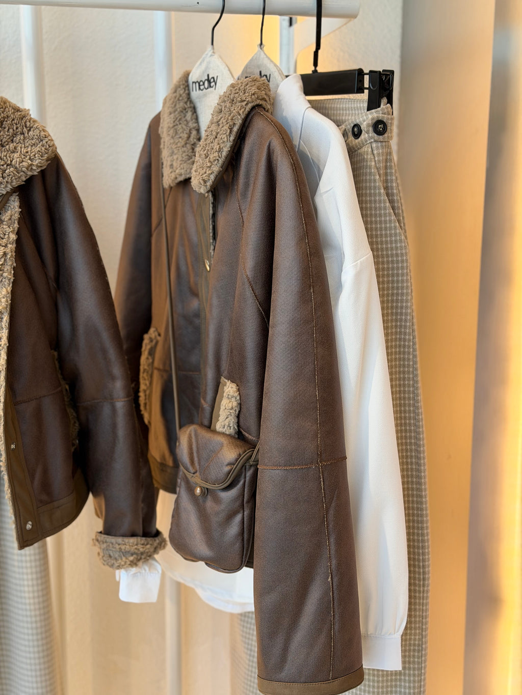 Mocha teddy bear jacket ( with double face bag )