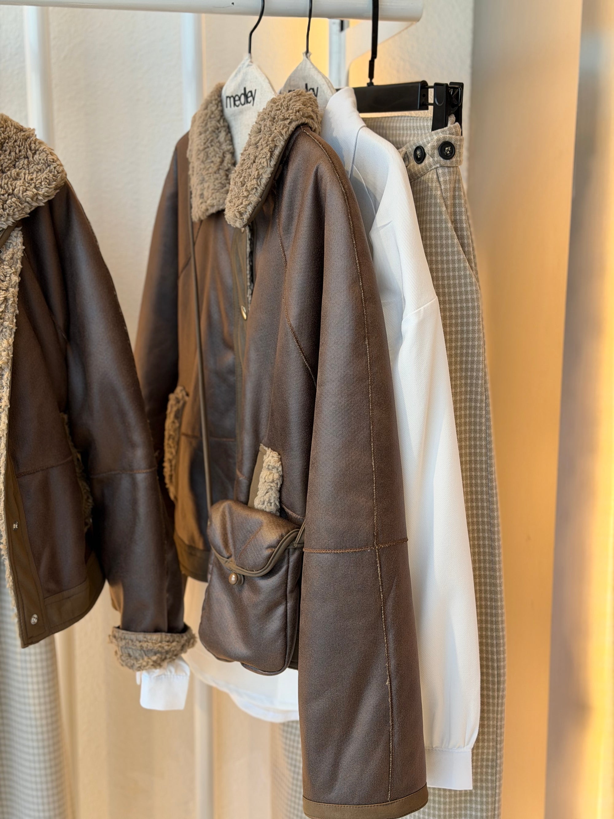 Mocha teddy bear jacket ( with double face bag )