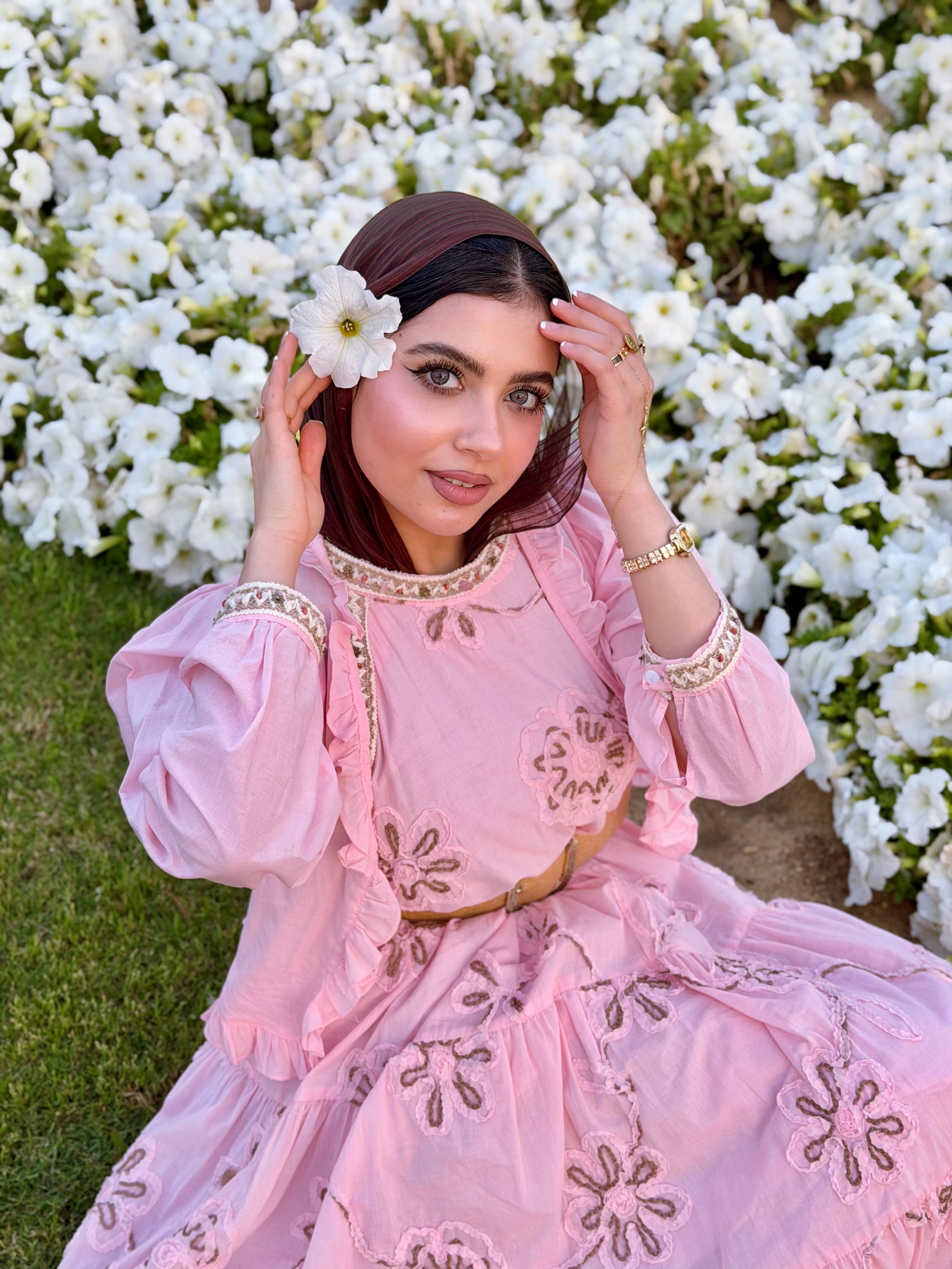Embroidered golden glow Pink Dress