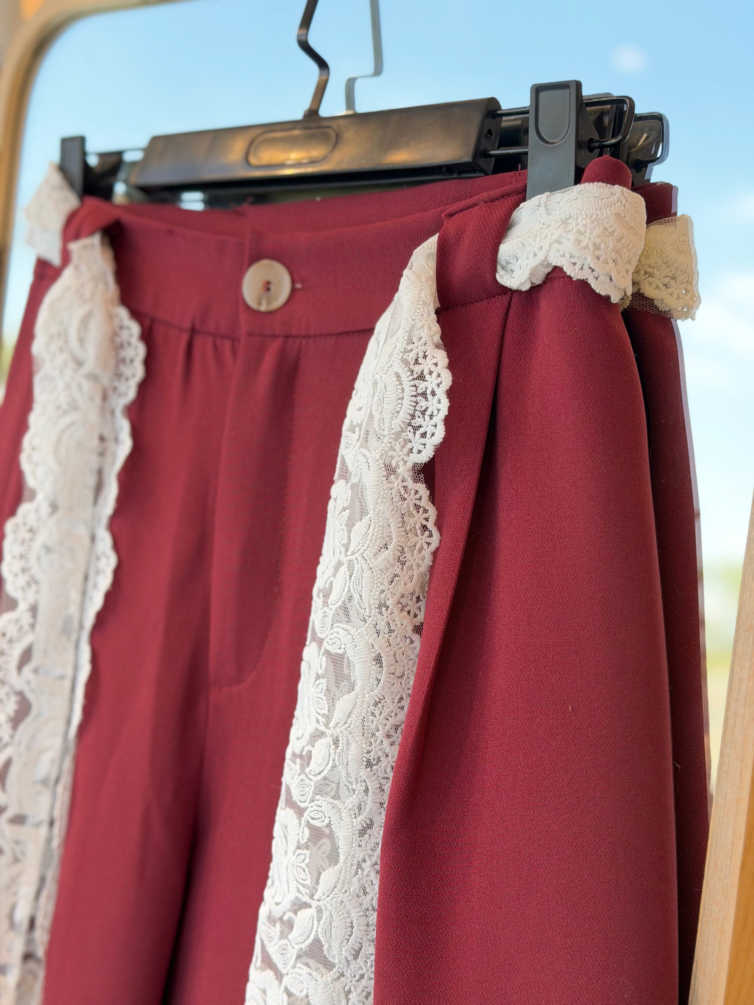 Elegant Pant With Lace Touch (Burgundy)