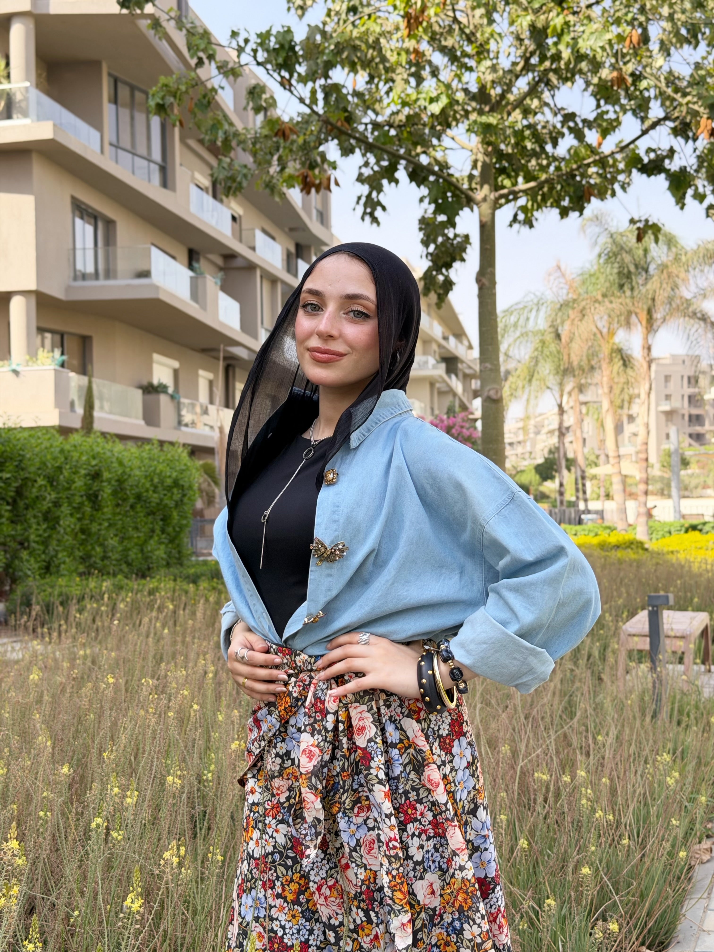 Denim Blossom Look
