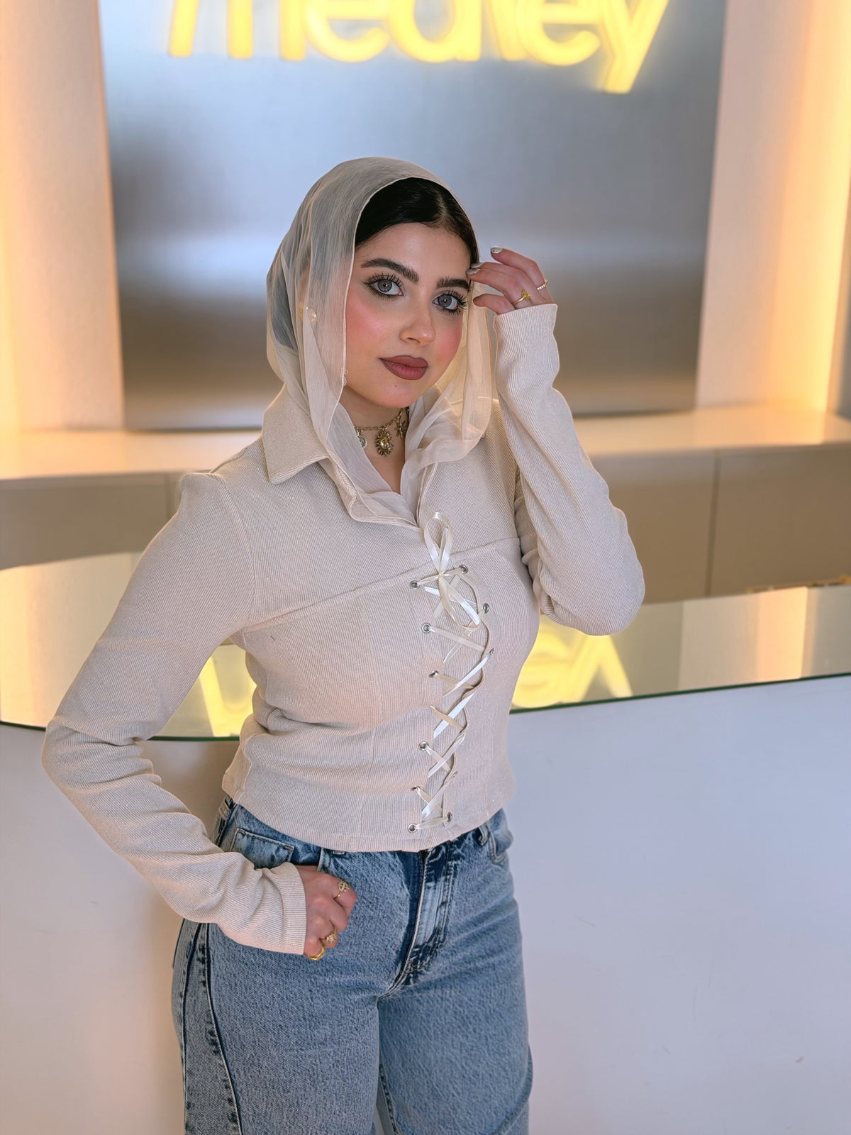 Shimmer Corset Style Top (Beige)