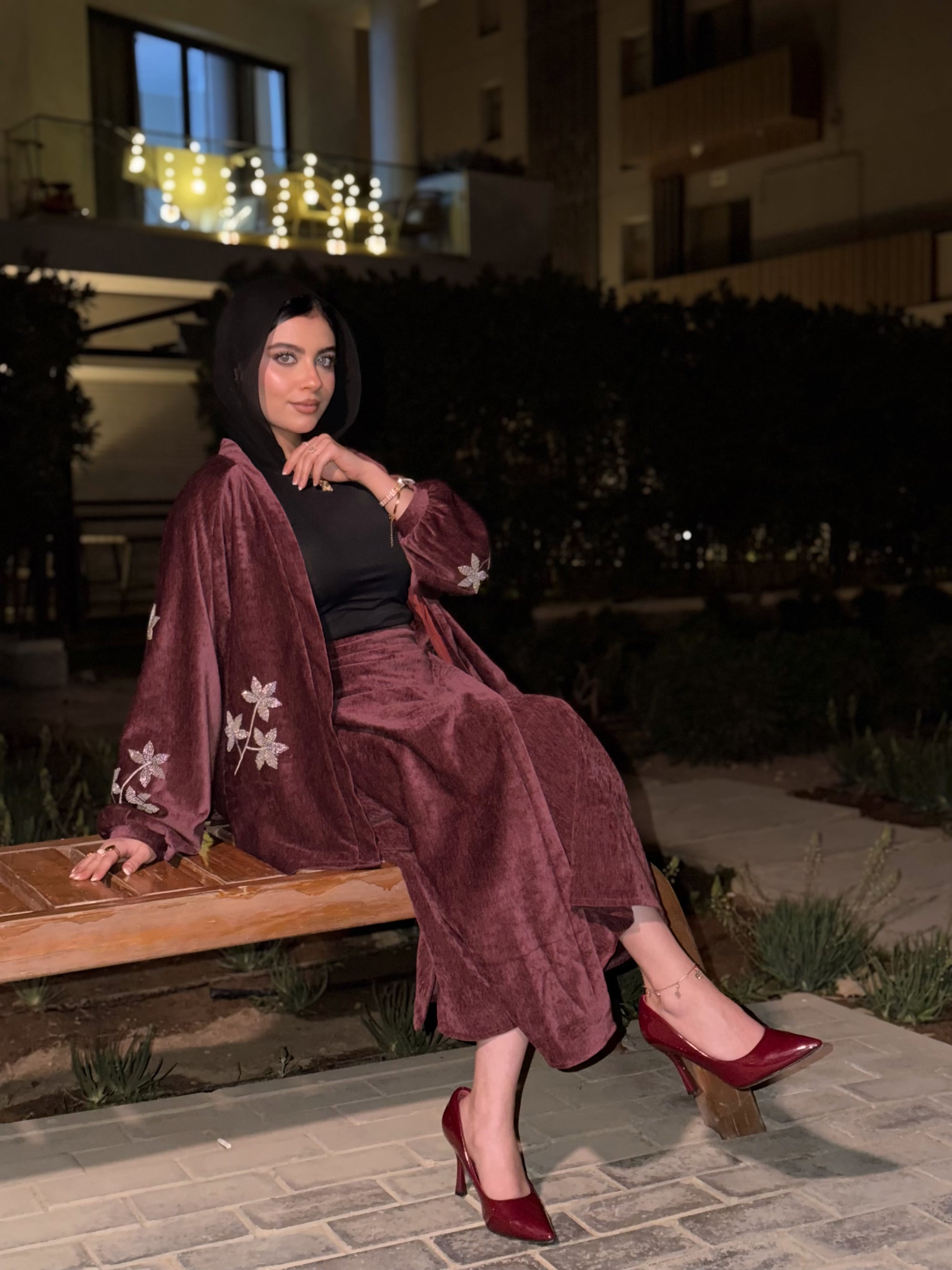 Silk velvet skirt set ( burgundy )