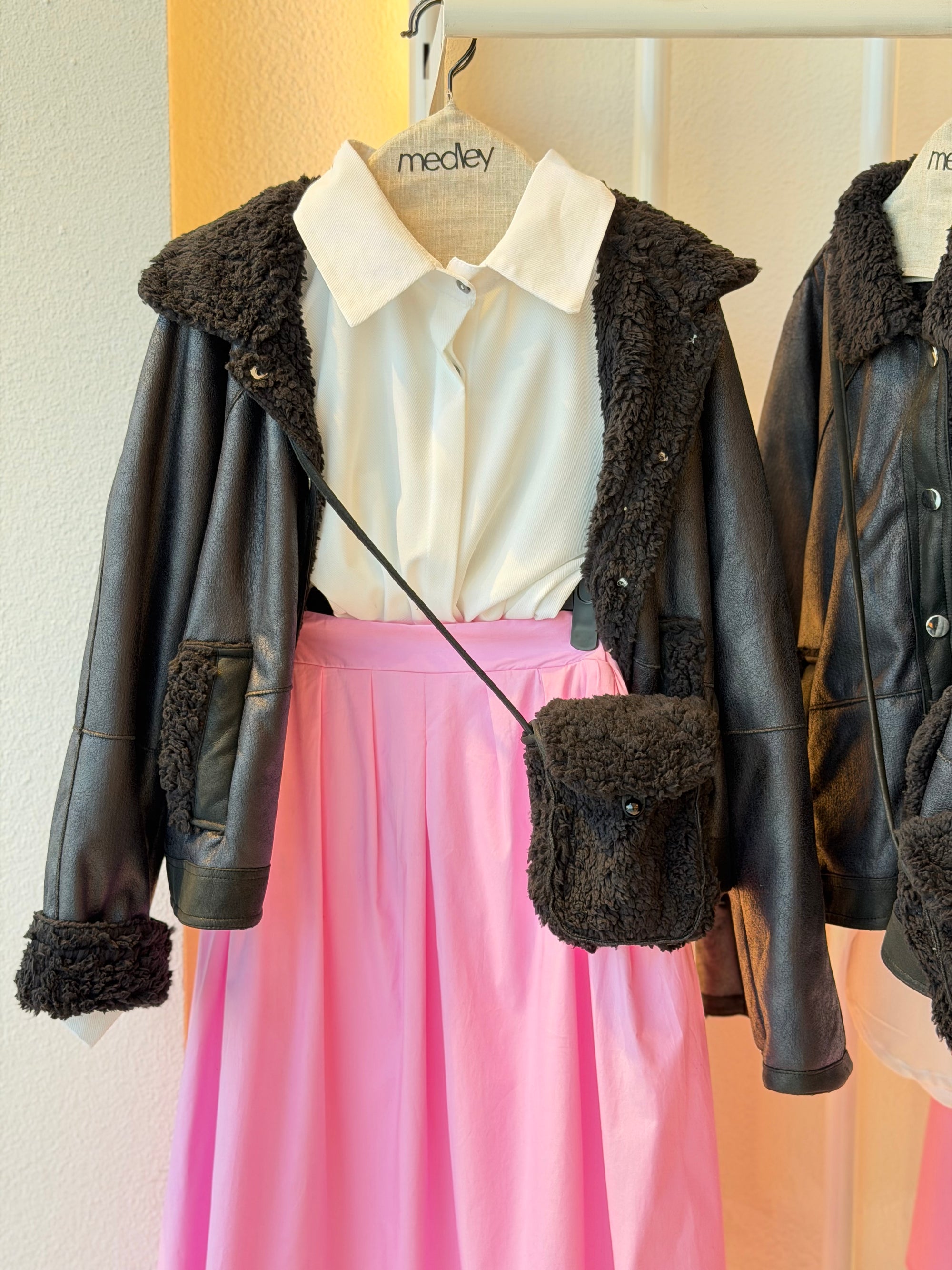 Black teddy bear jacket ( with double face bag )