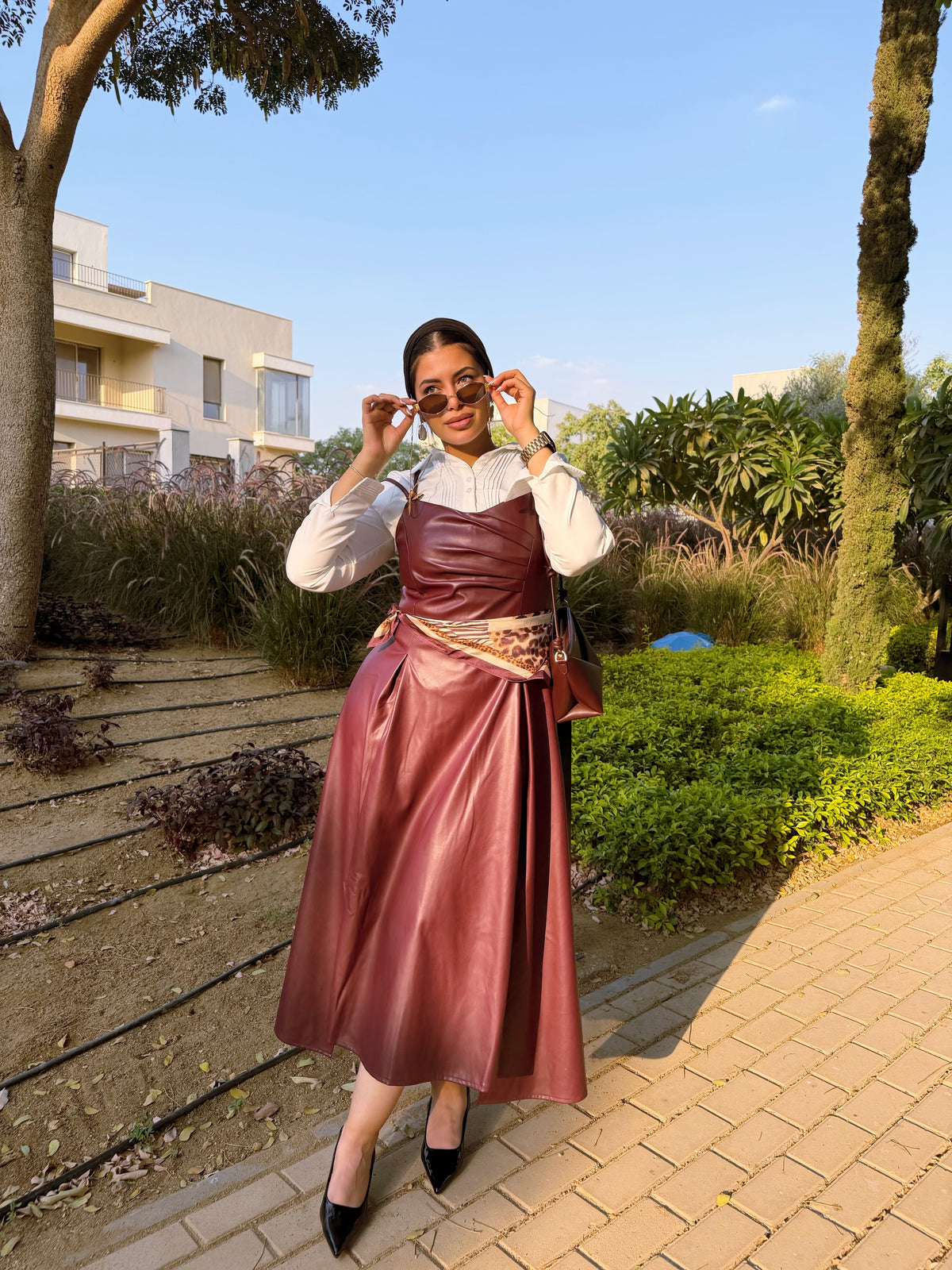 Wine Leather Midi Dress