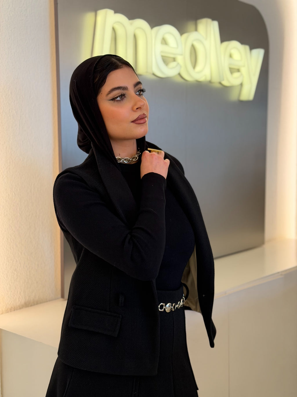 Full Wool Skirt Set With Belt