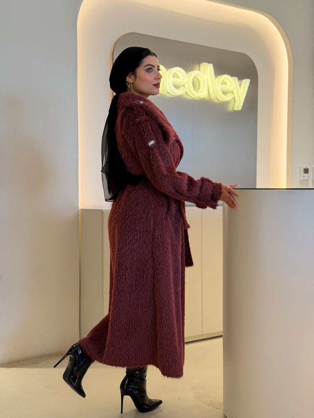 Luxe Fluff Fur Coat ( burgundy)