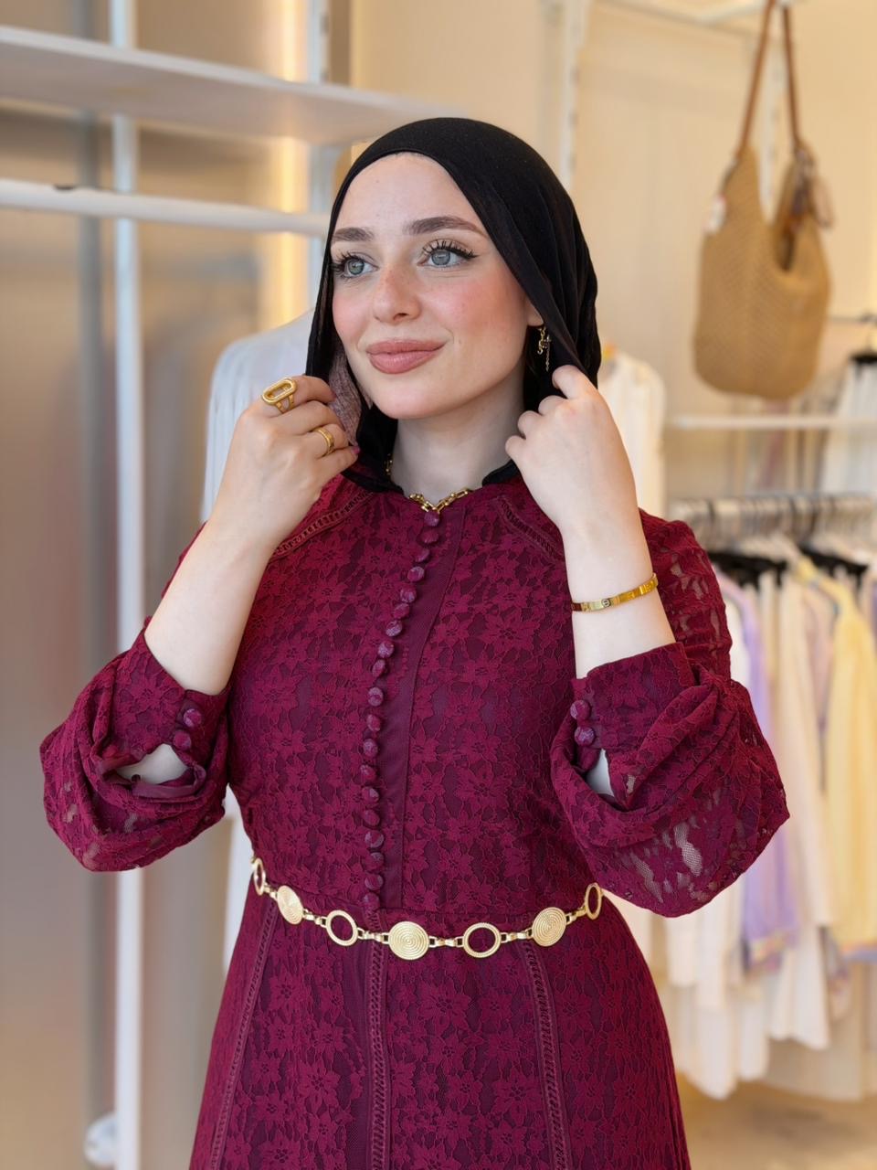 Vintage Lace Dress (Burgundy)