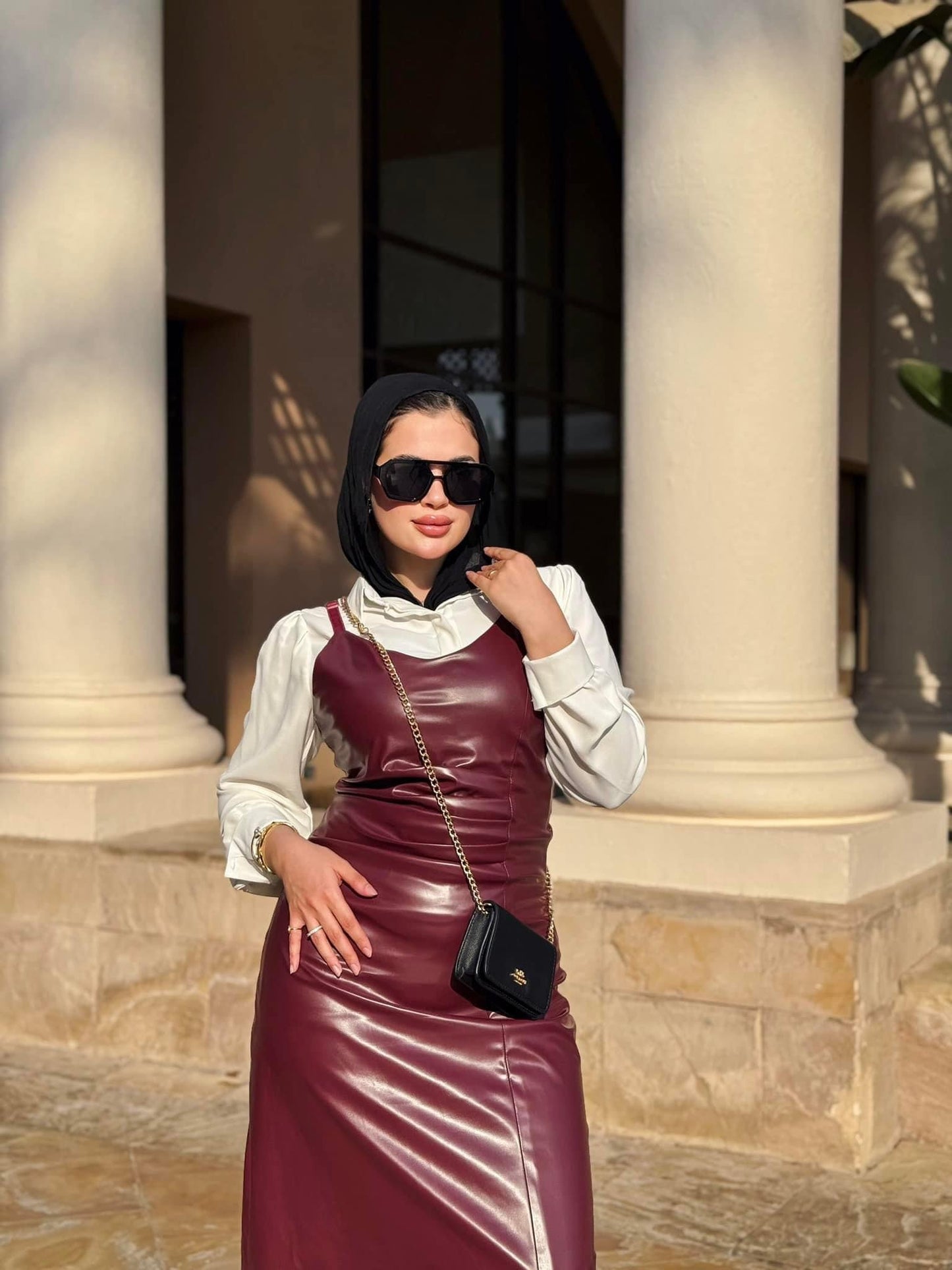 Burgundy leather dress