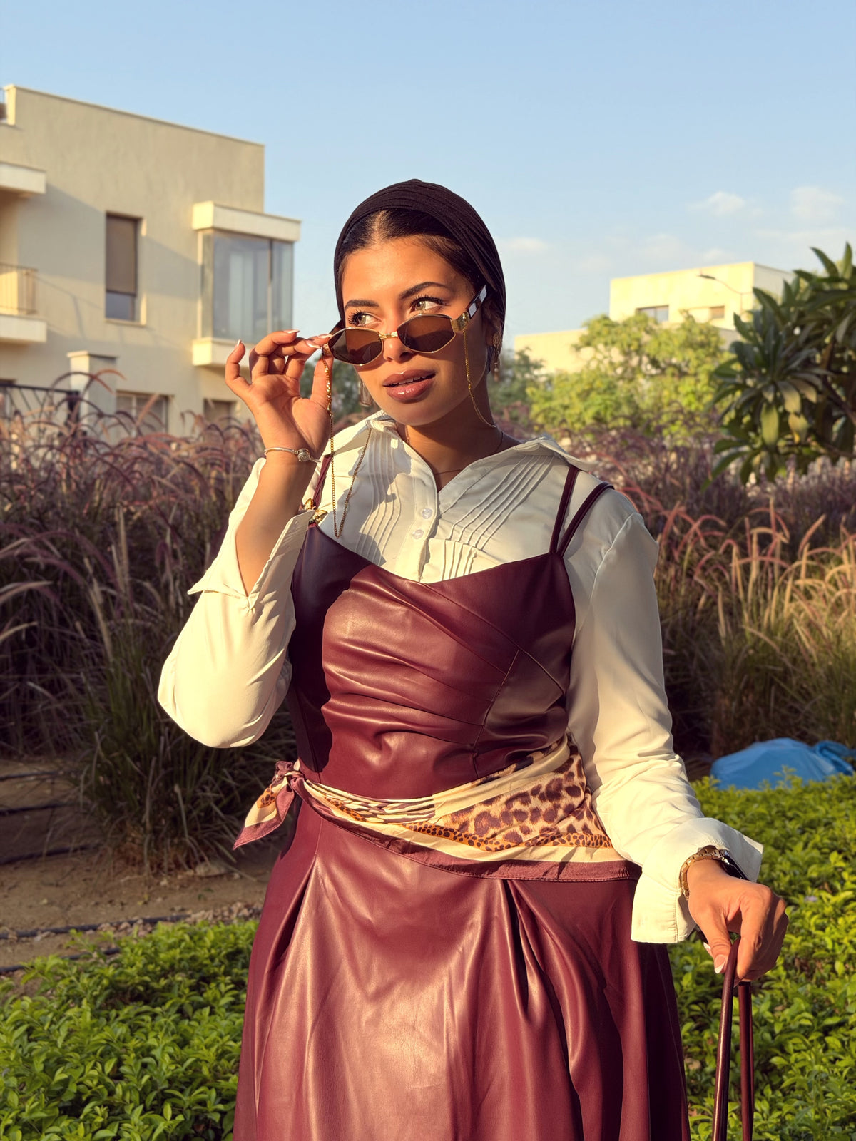 Wine Leather Midi Dress