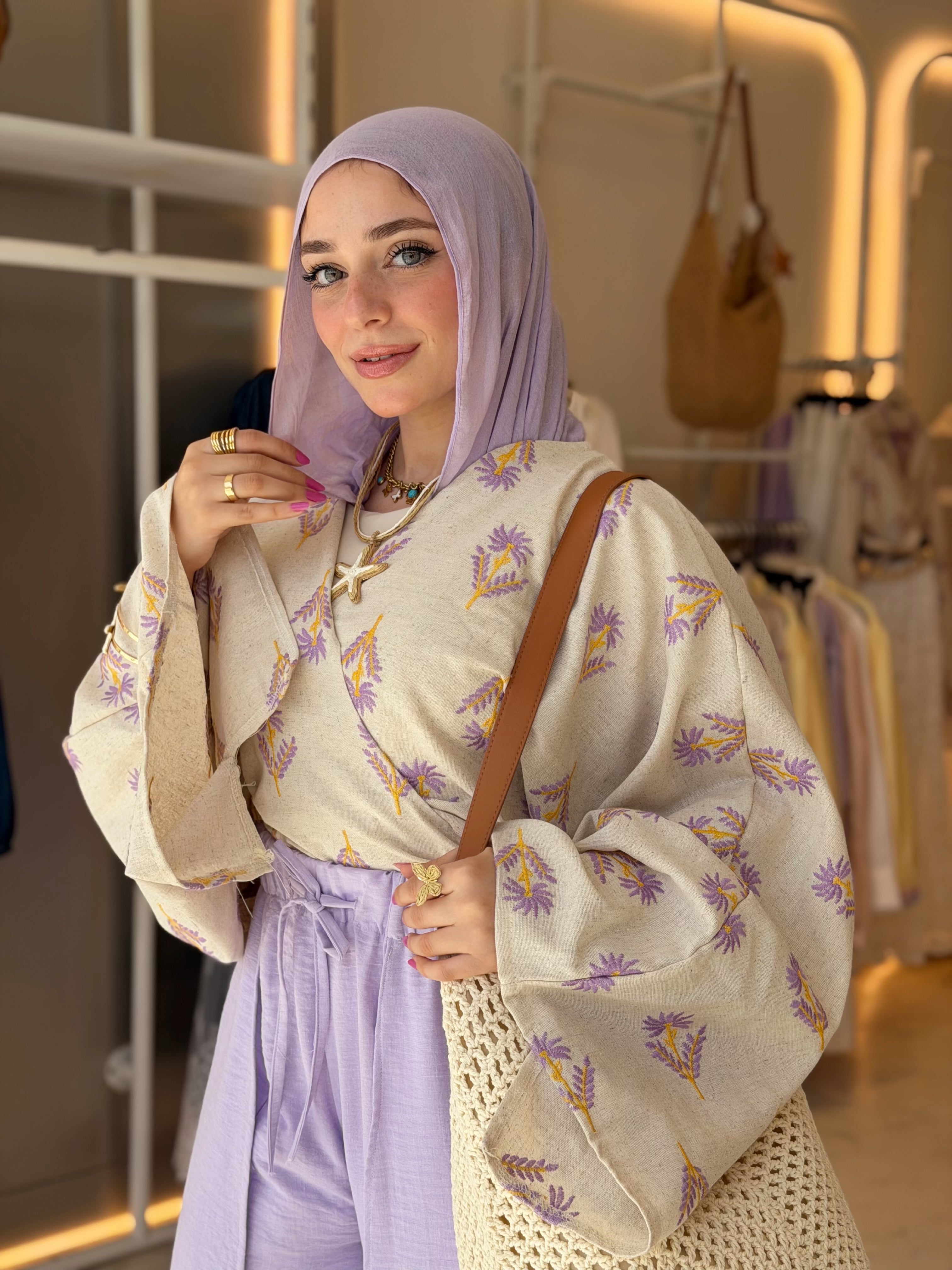 Linen Palm Cardigan (Lavander)