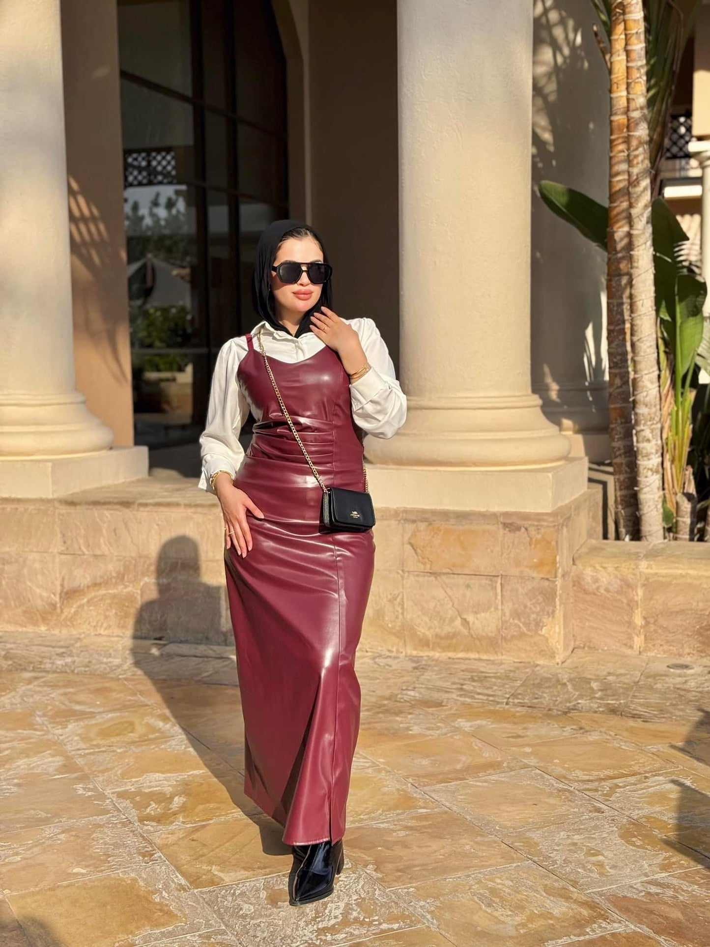 Burgundy leather dress