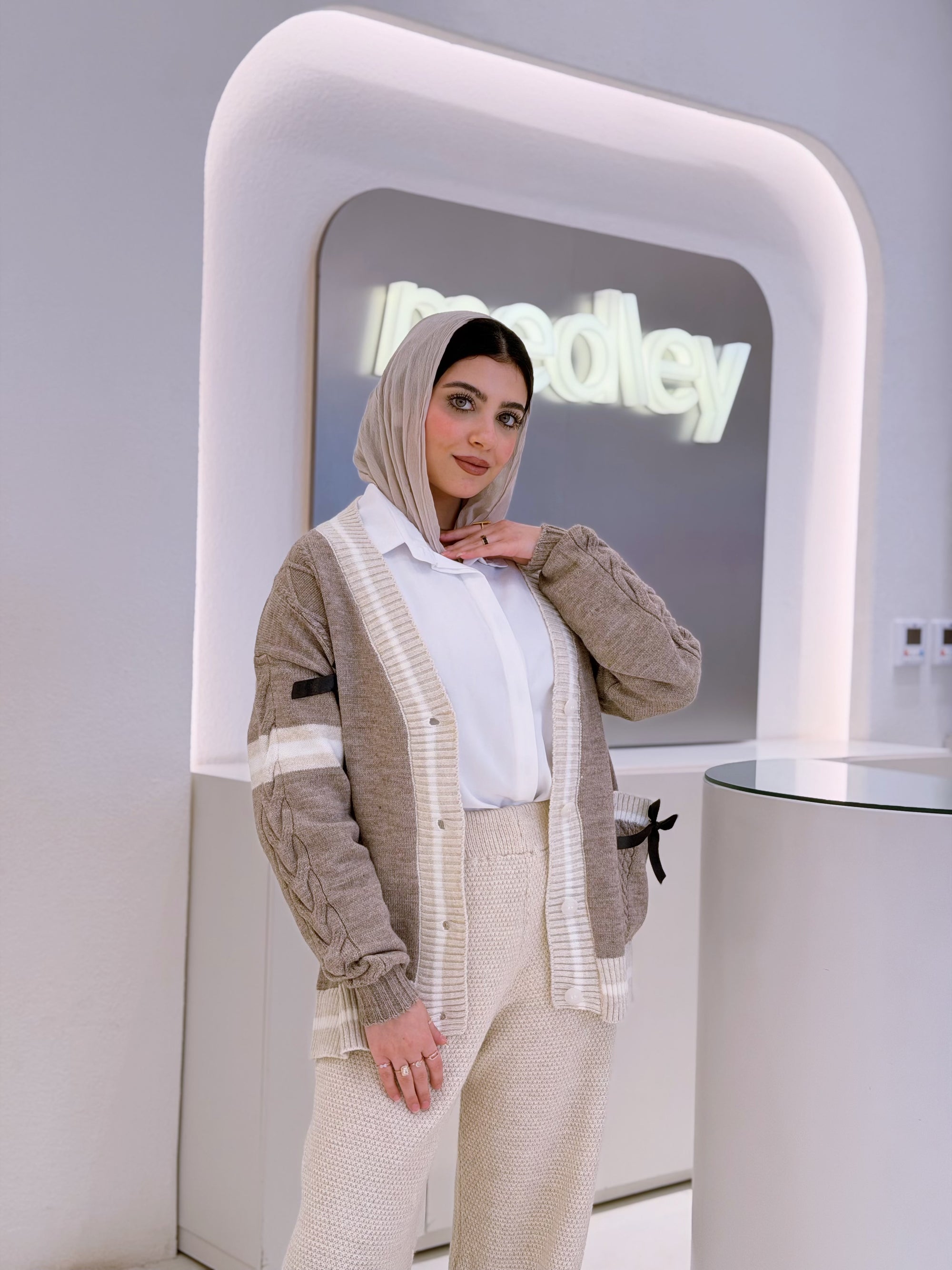 Ribbon knit cardigan ( mocha )