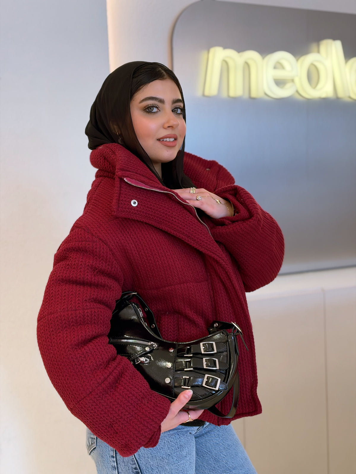 Cloud Puffer Jacket in burgundy by Medley Fashion, photo 2