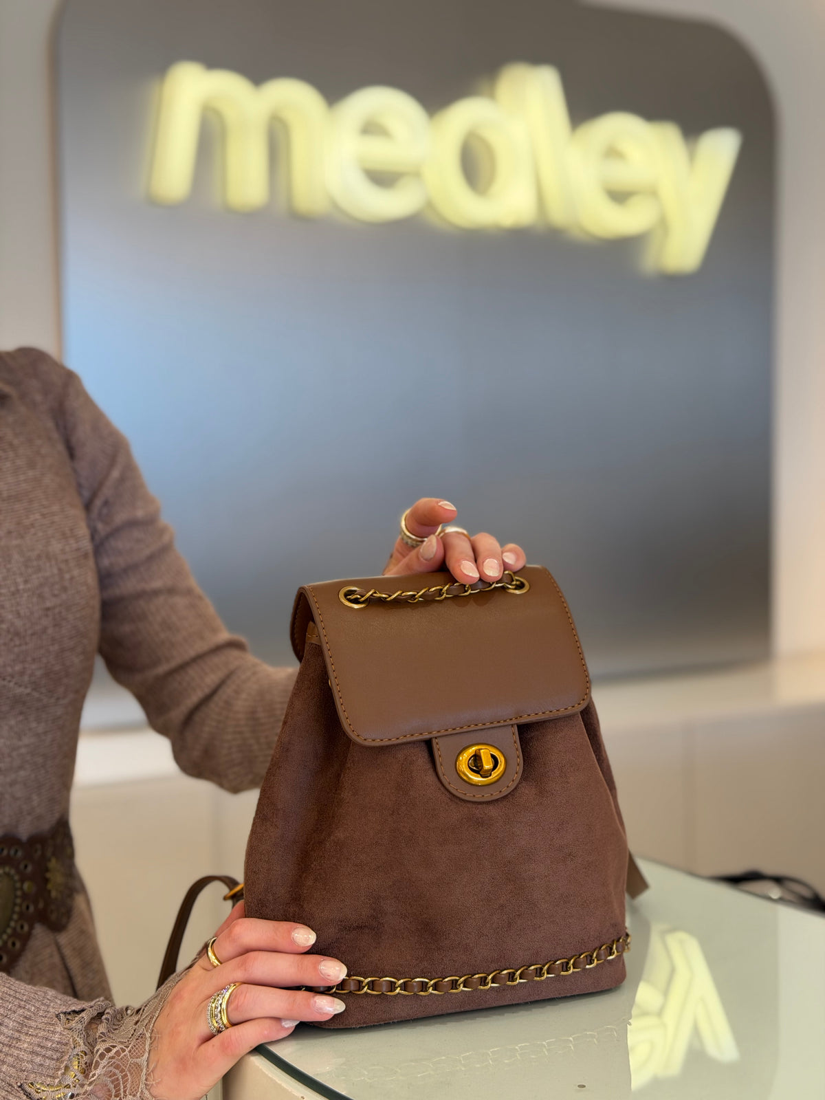 Madeleine backpack with gold chains by Medley Fashion, photo 1