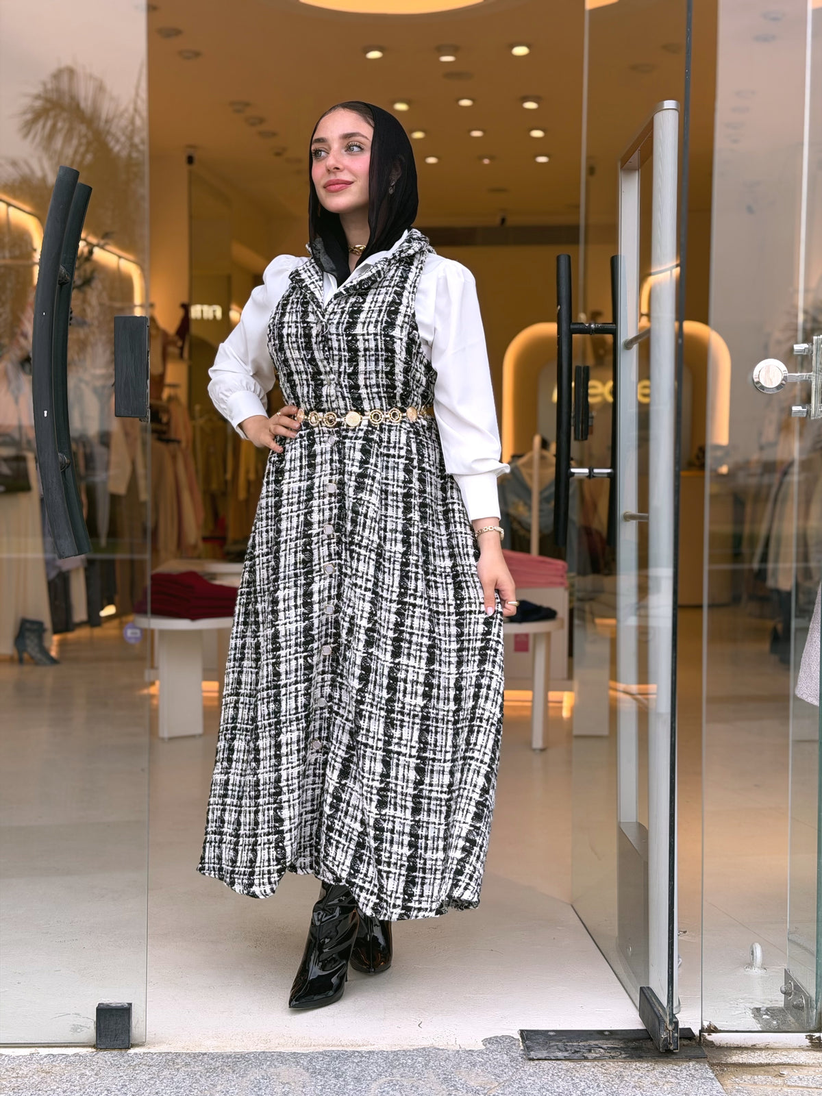 Elegant Tweed Dress ( Black )