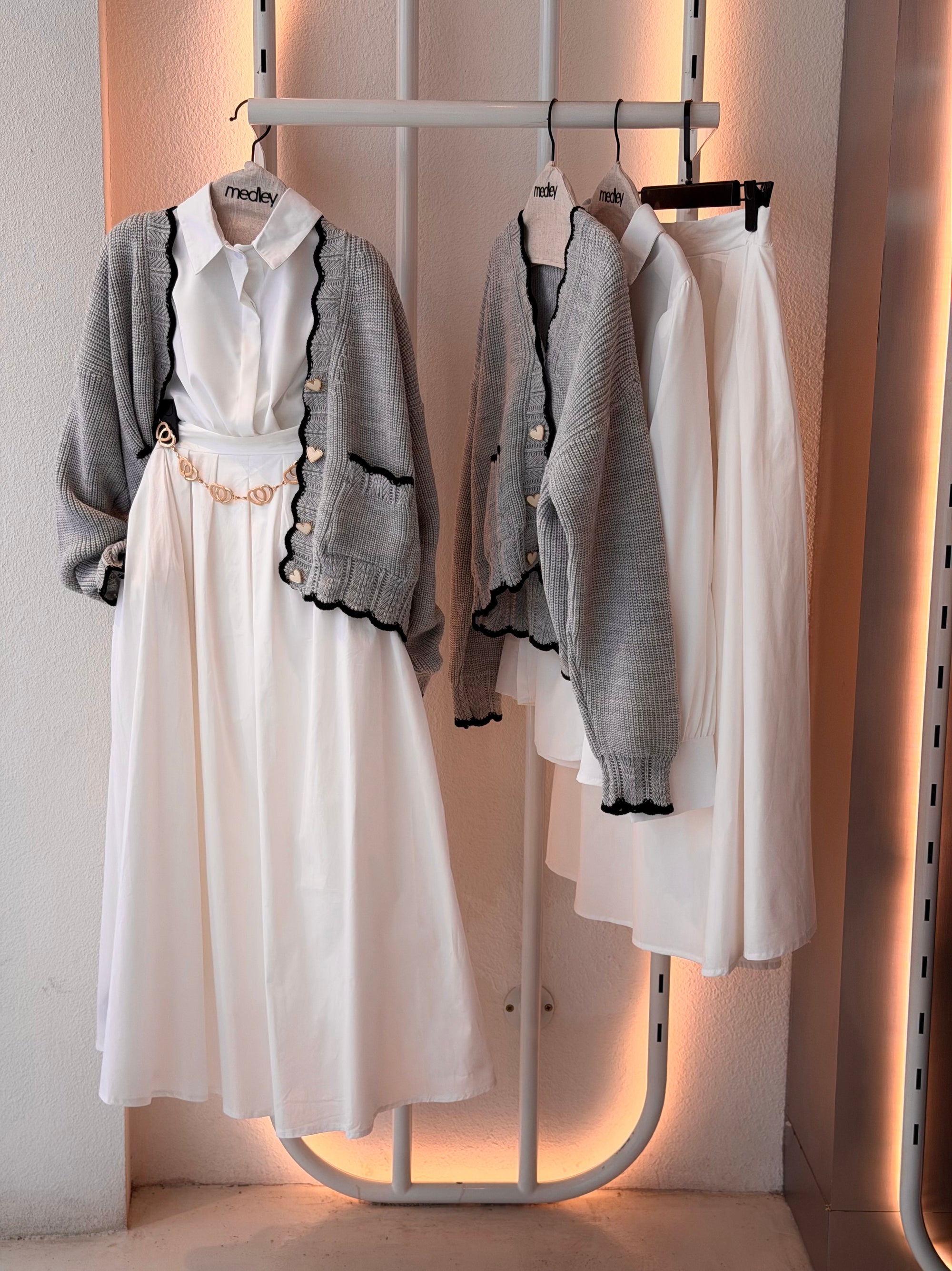 Hearts knit Cardigan ( Grey * Black )