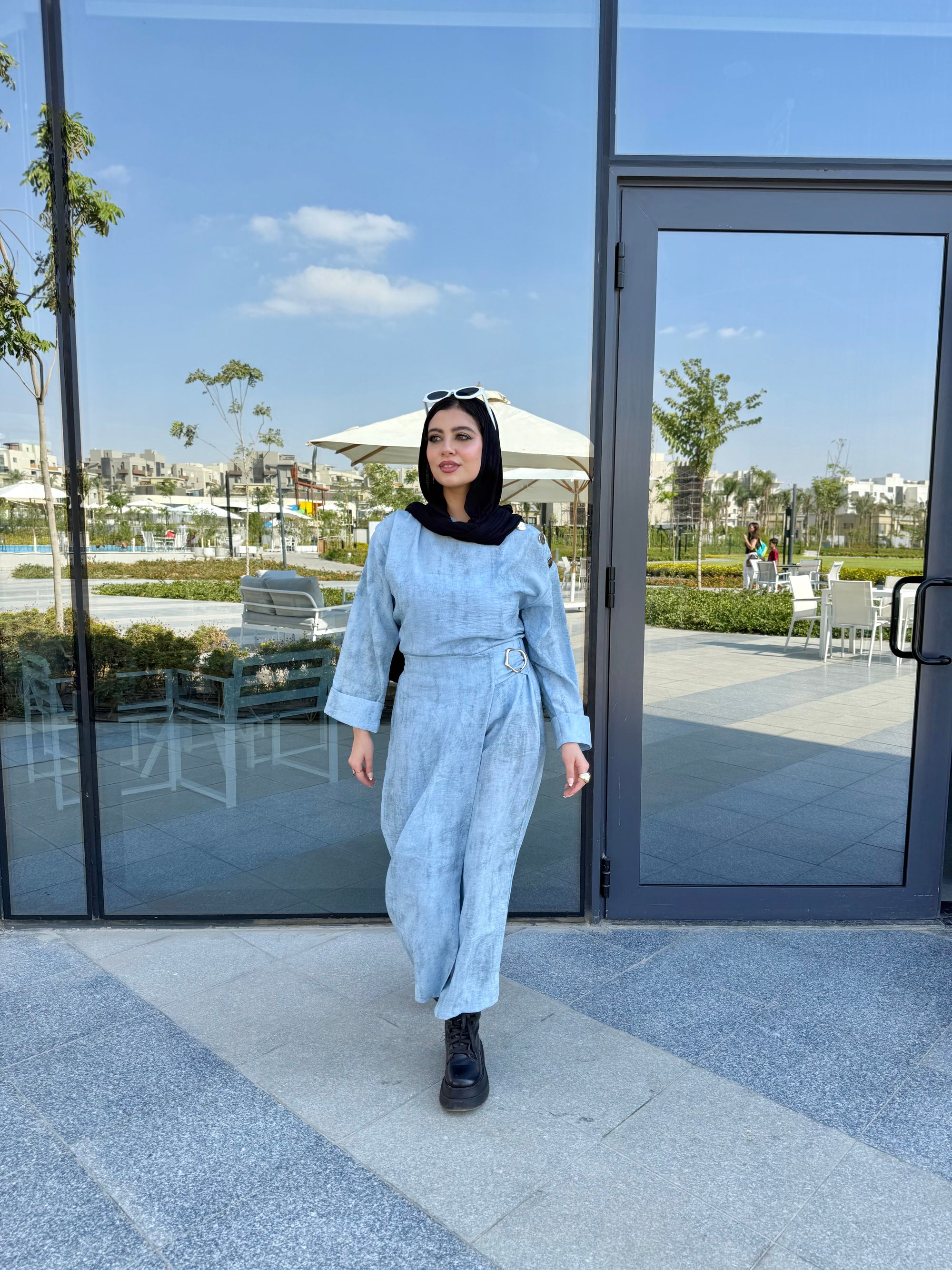 Cloudy blue Linen Overlay Set