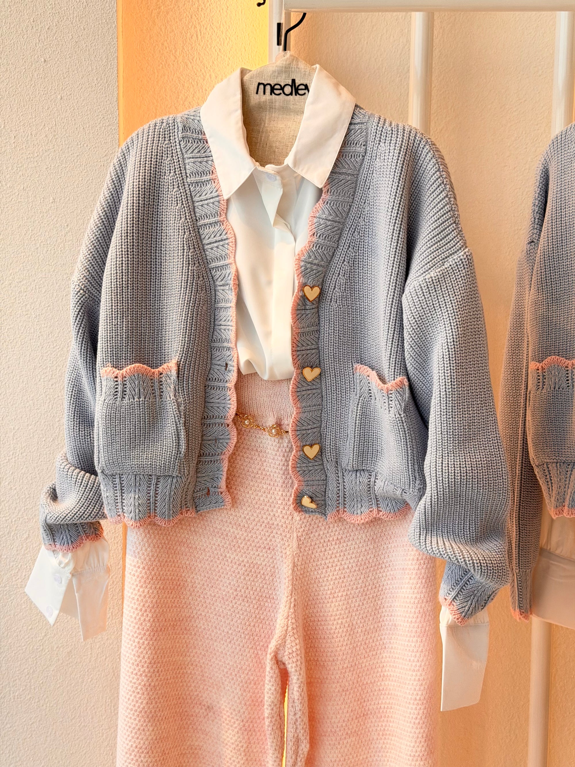 Hearts knit cardigan ( bb blue * pink )