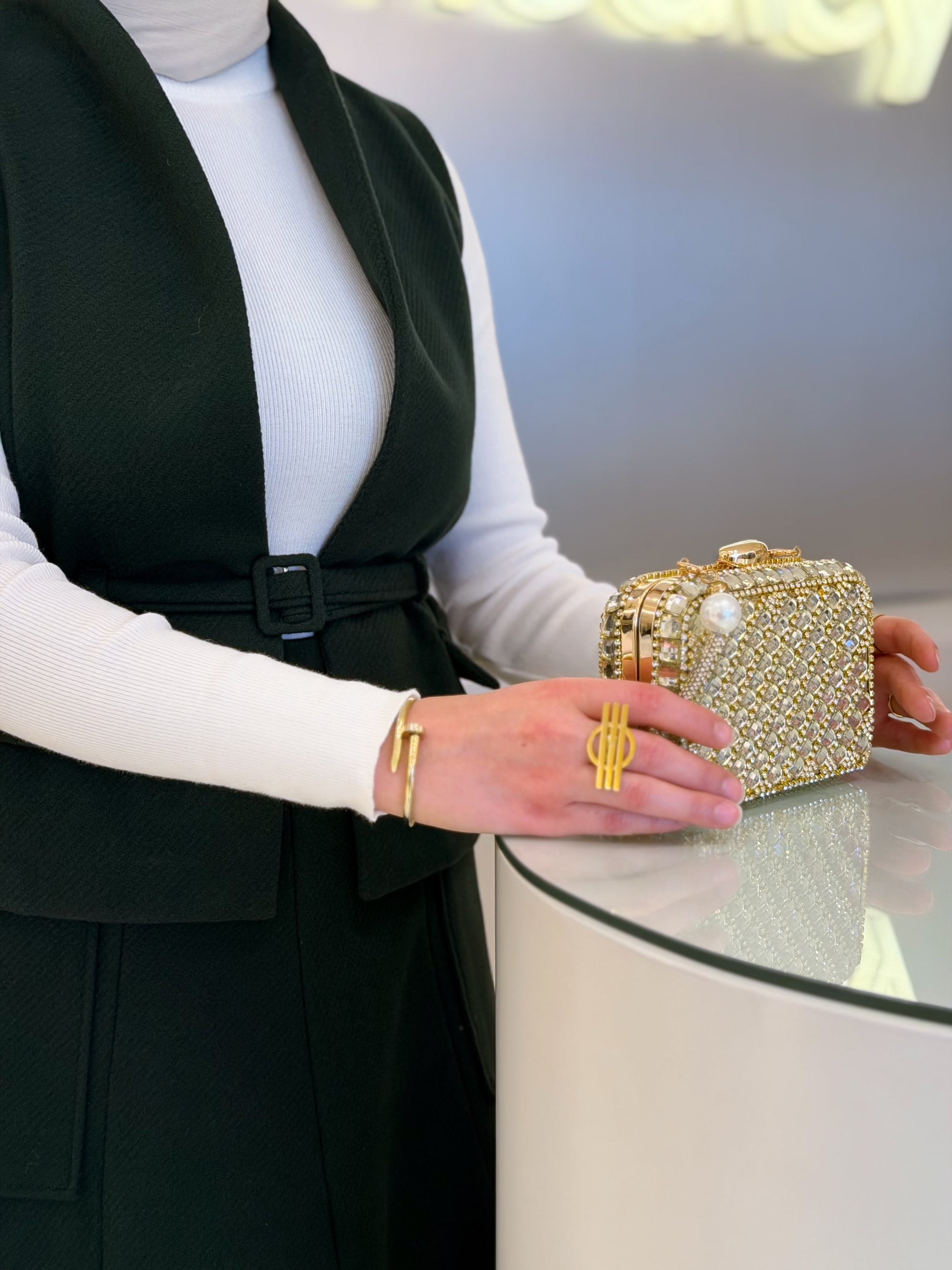 Full Wool Skirt Set With Belt