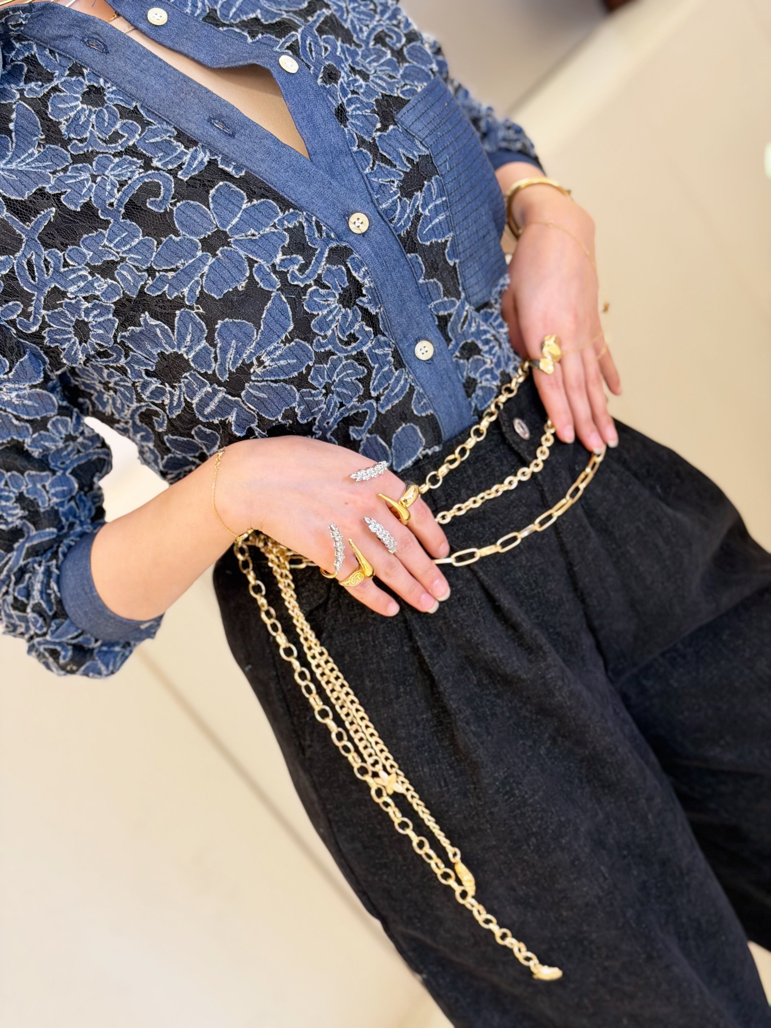 Bloom Stitches Blouse (Dark blue)