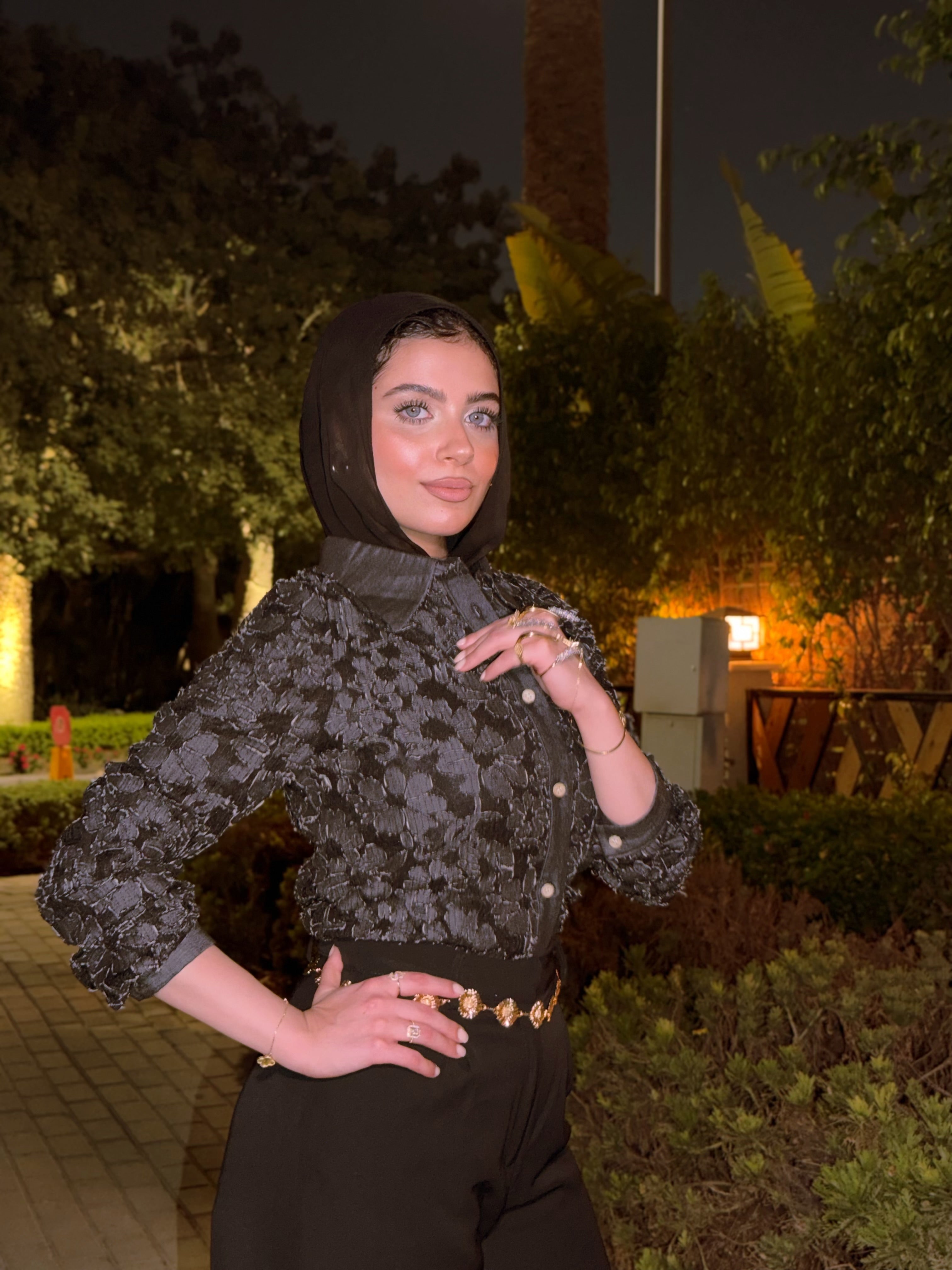 Bloom Stitches Blouse ( Black )