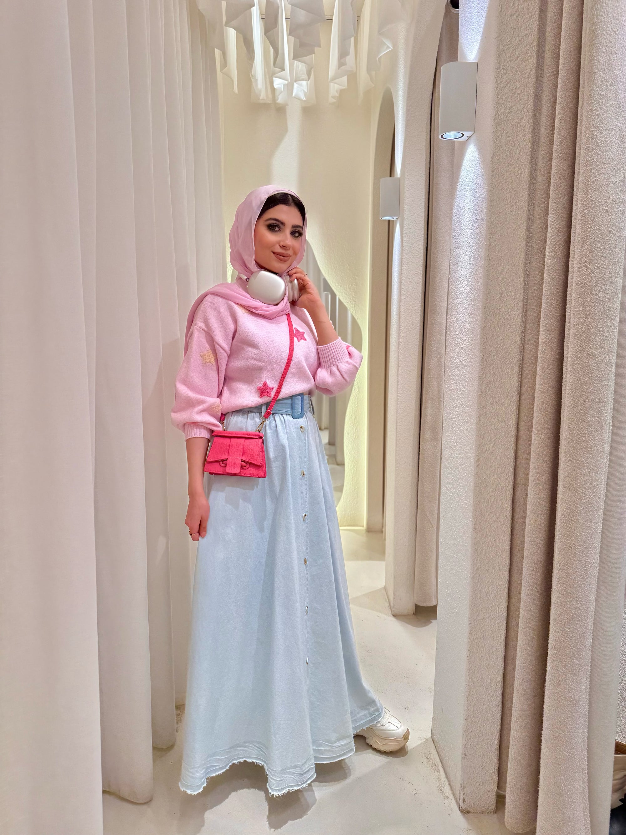 Sky Wash Denim Maxi Skirt
