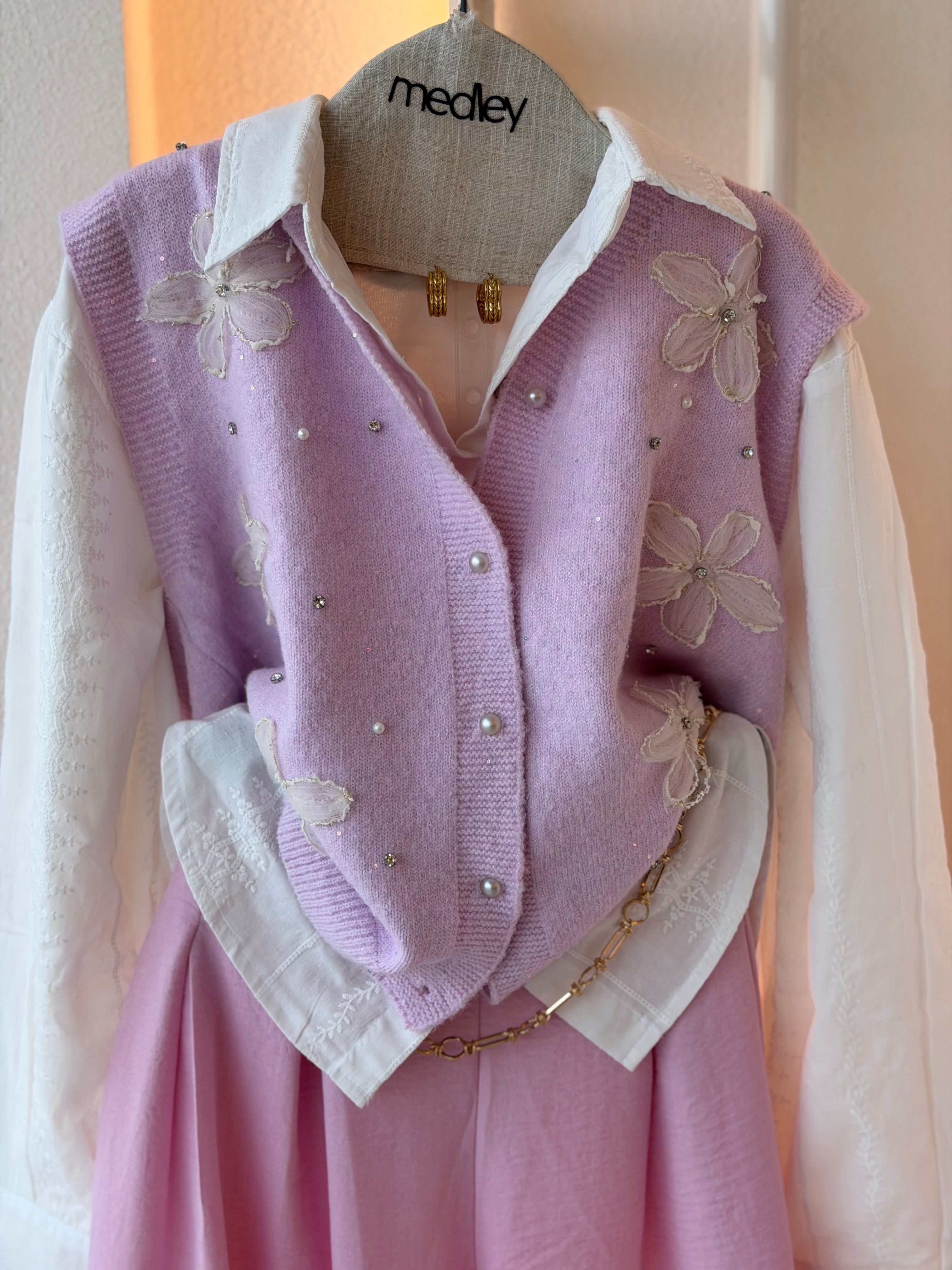 3D Bloom Mohair Vest ( Lavender Macaron )