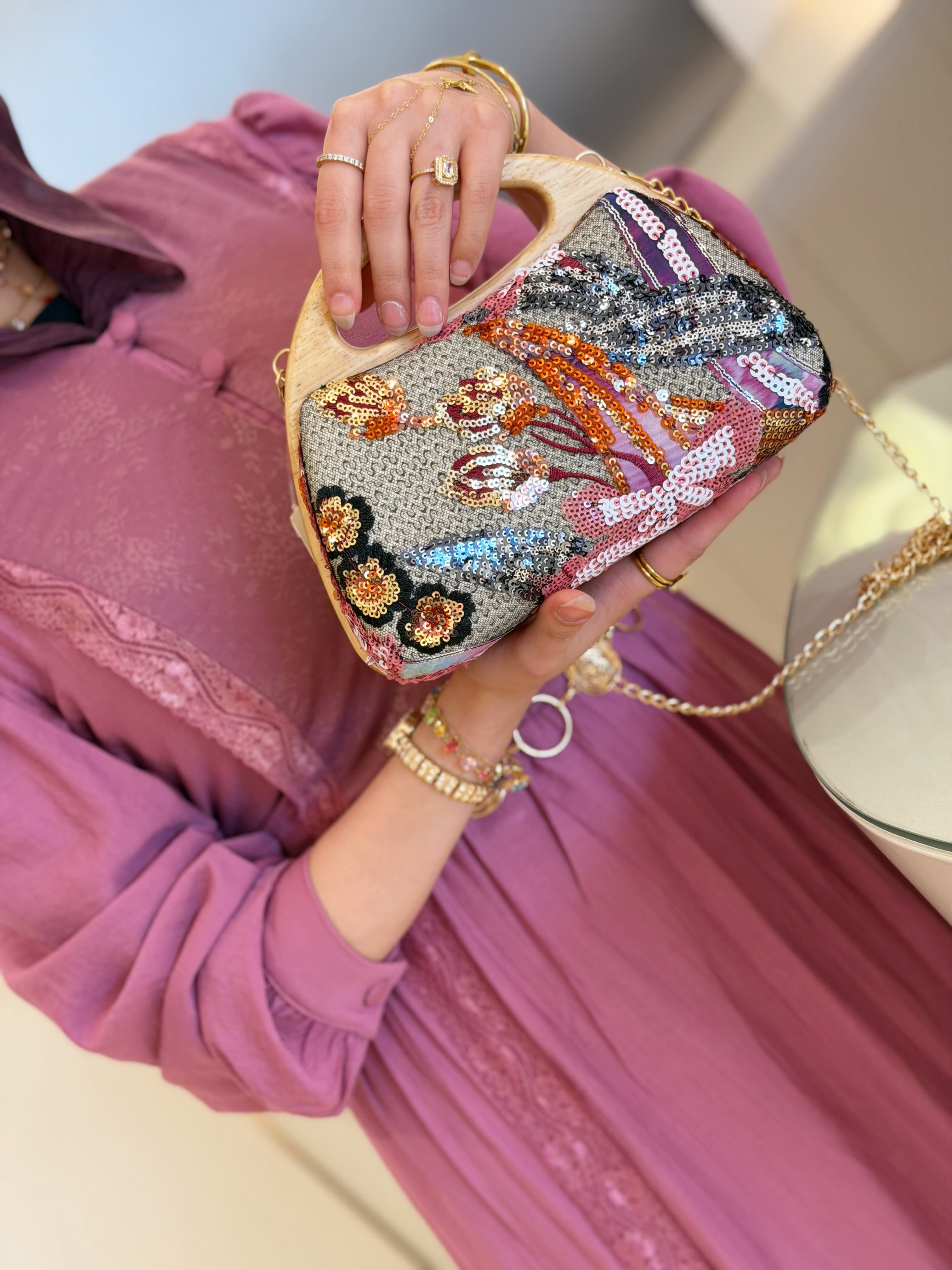 Floral Wooden Bag