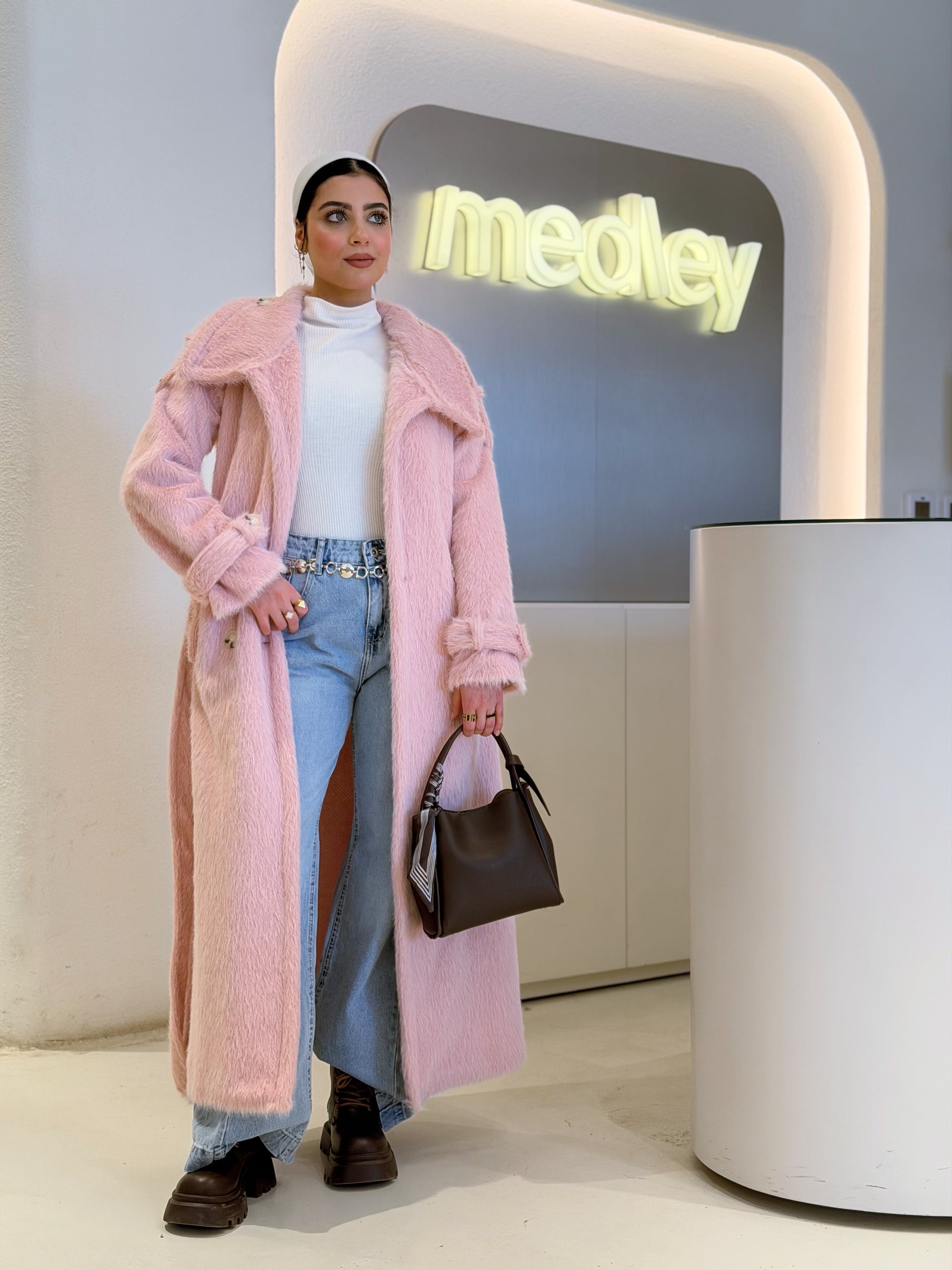 Baby Pink Long Fur Coat