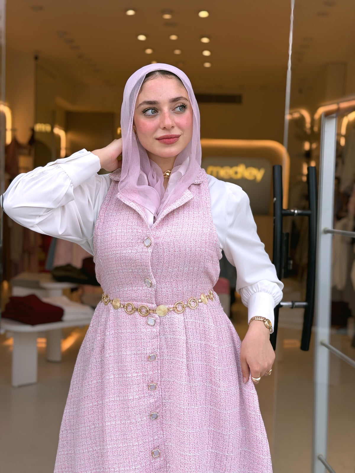 Elegant Tweed Dress (Strawberry Shake)