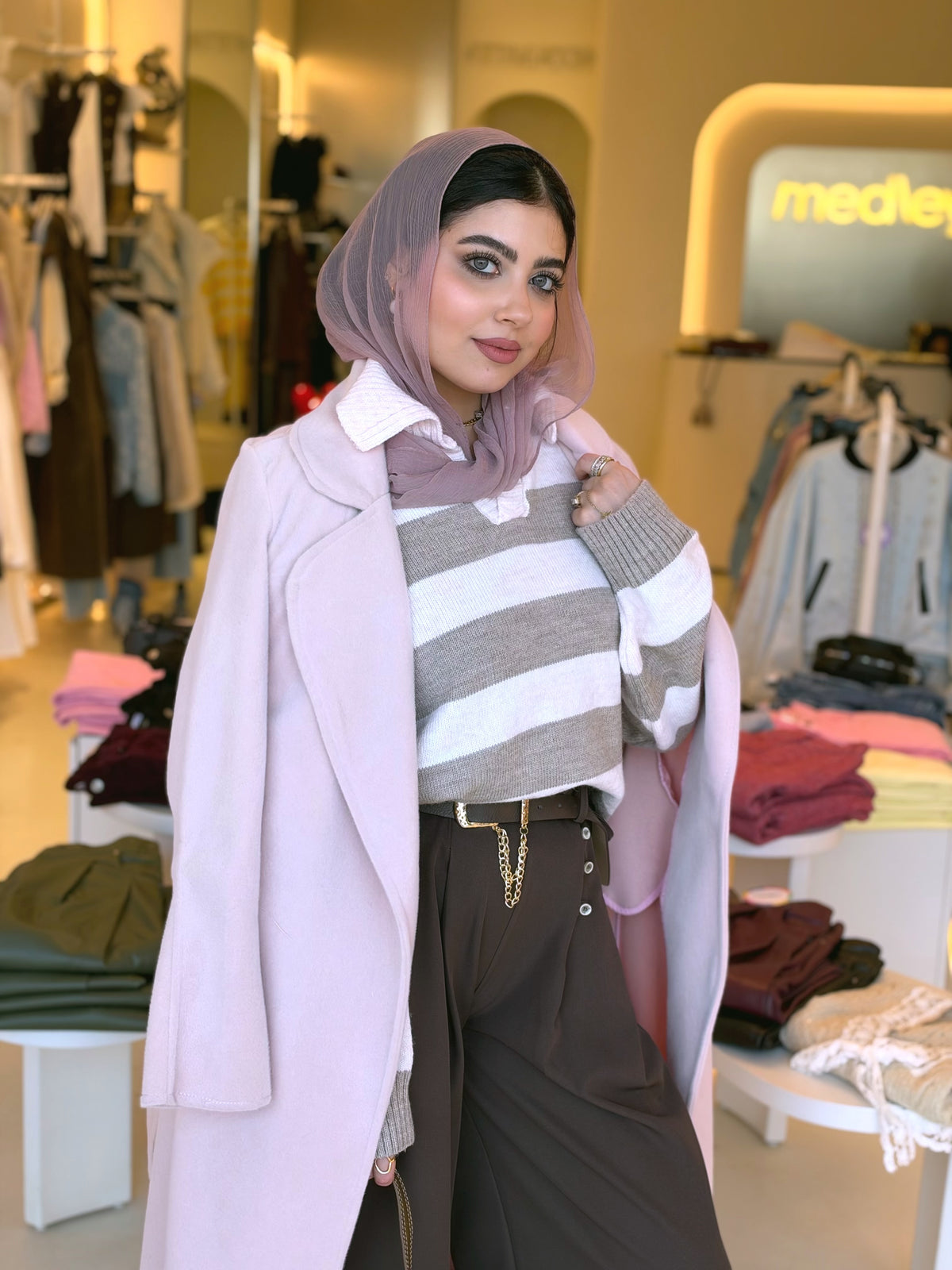 Elegant Wool Long Coat in blush pink by Medley Fashion, photo 1
