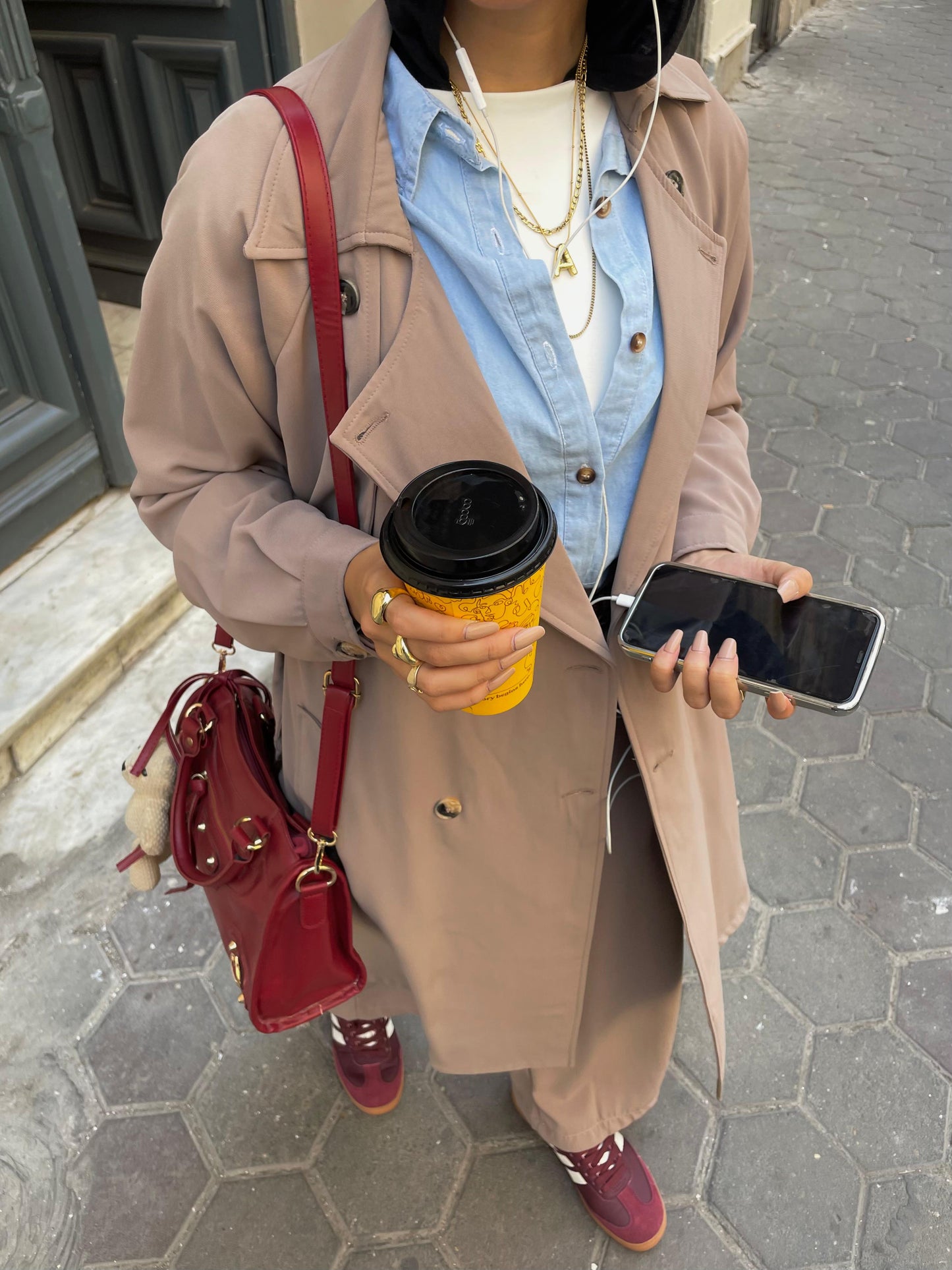 Long  pink trench coat