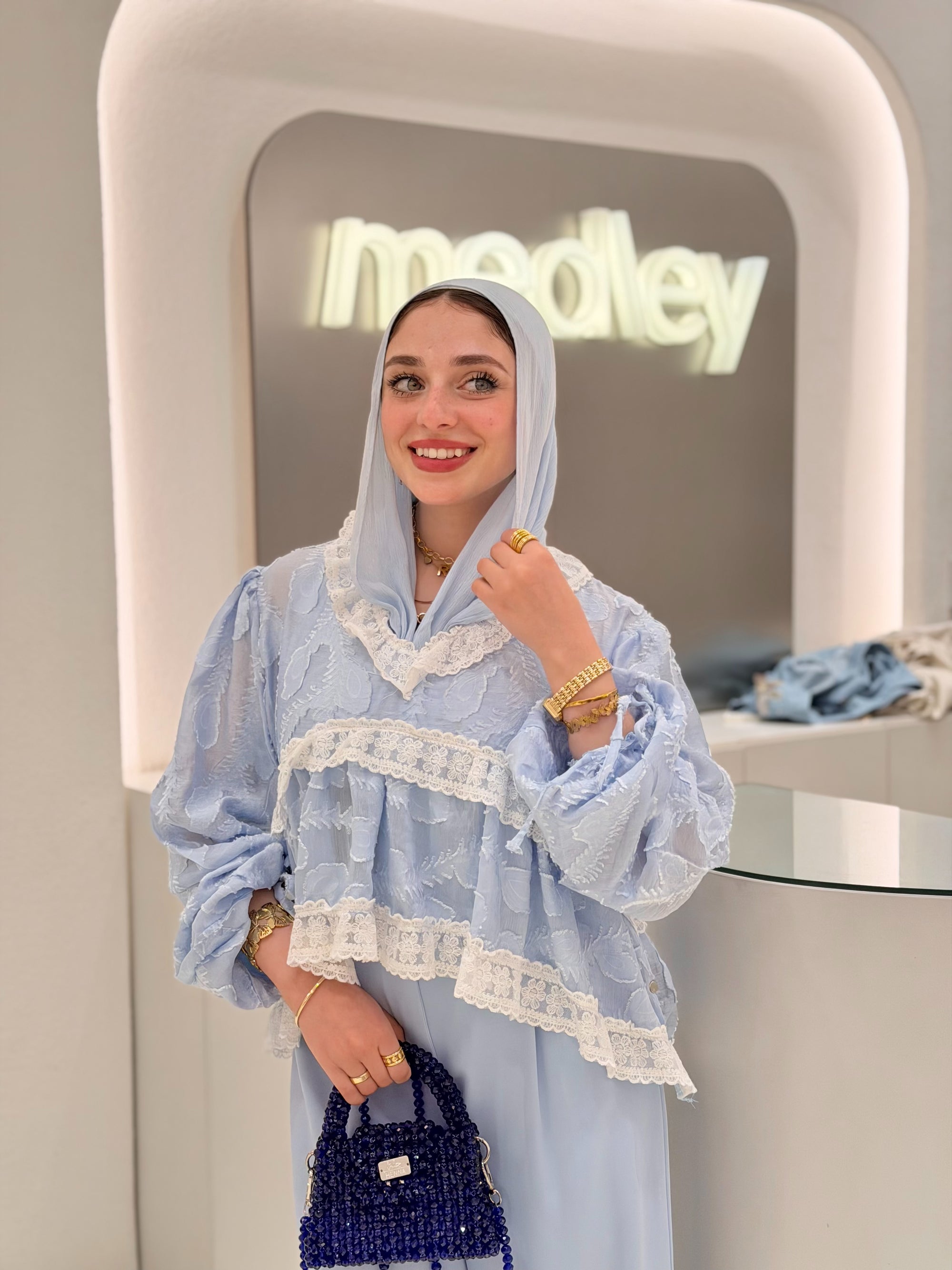 Baby Blue Lace Ruffle Blouse