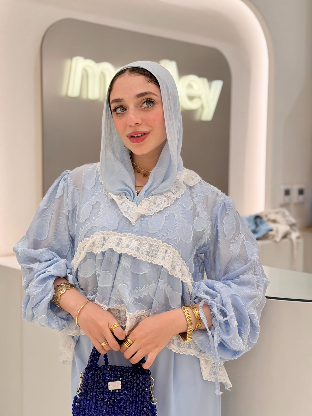 Baby Blue Lace Ruffle Blouse
