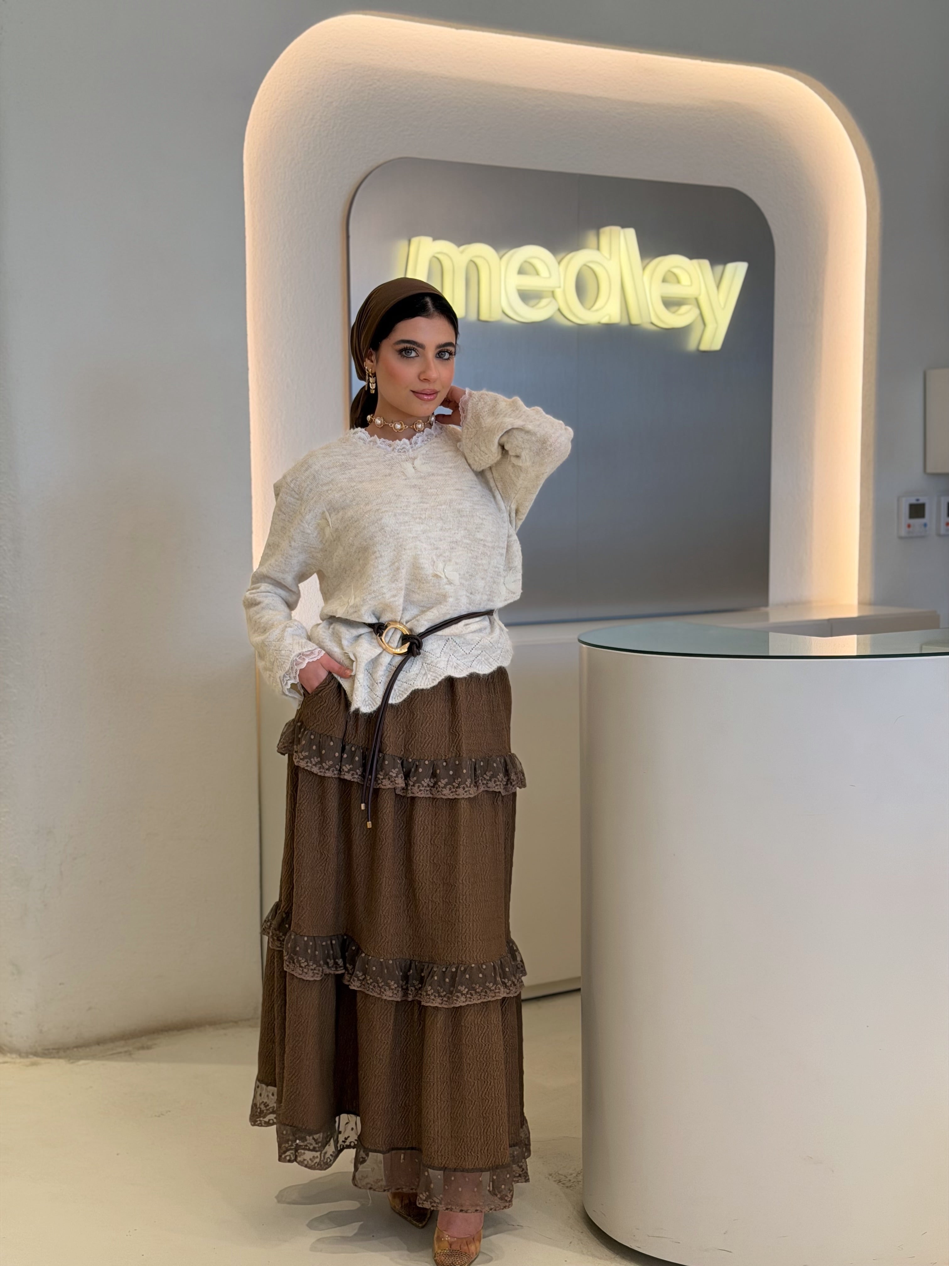 Brown Dantel Flowy Skirt
