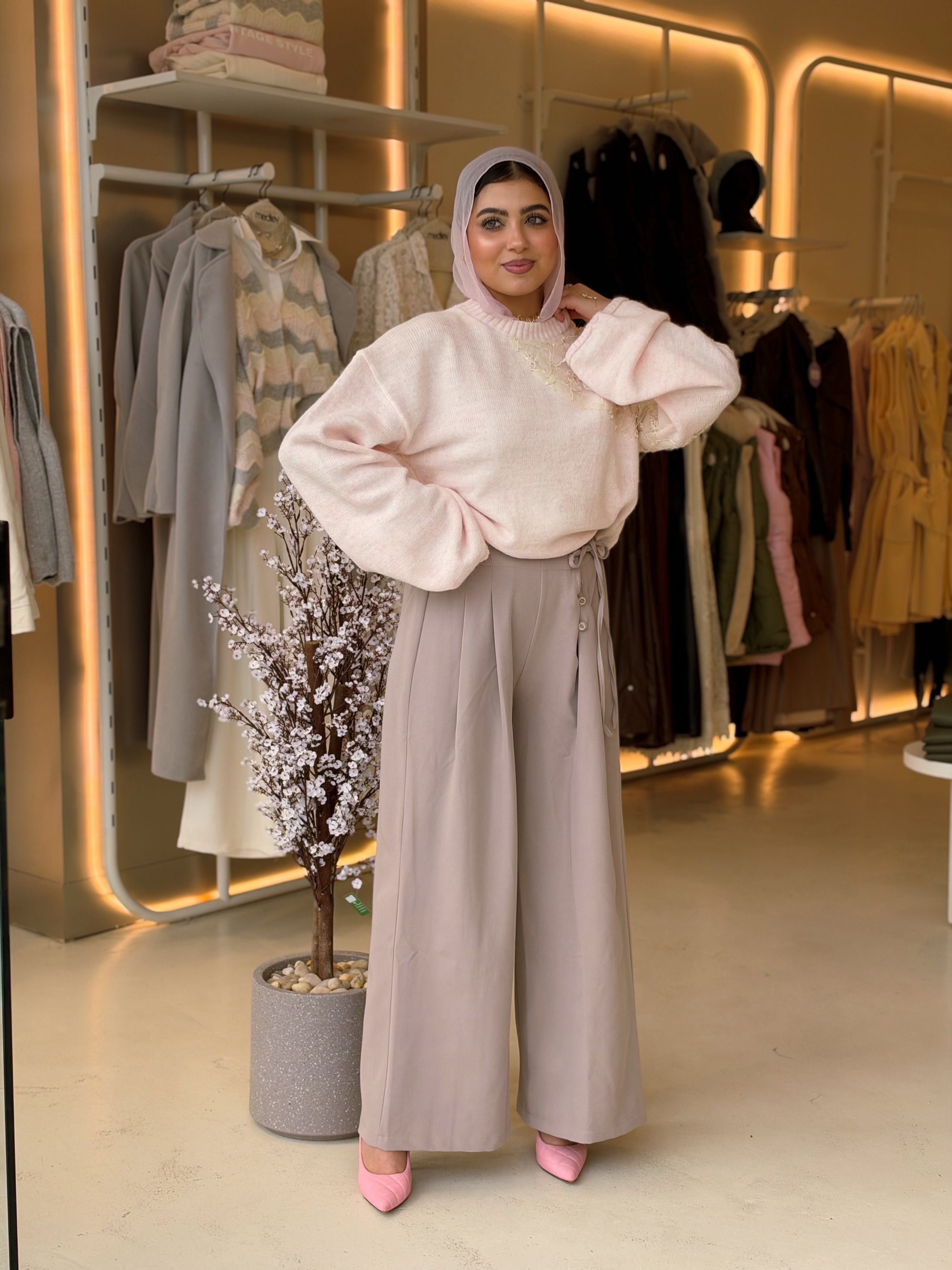 Blossom Lace Knit Pullover in blush pink by Medley Fashion, photo 2